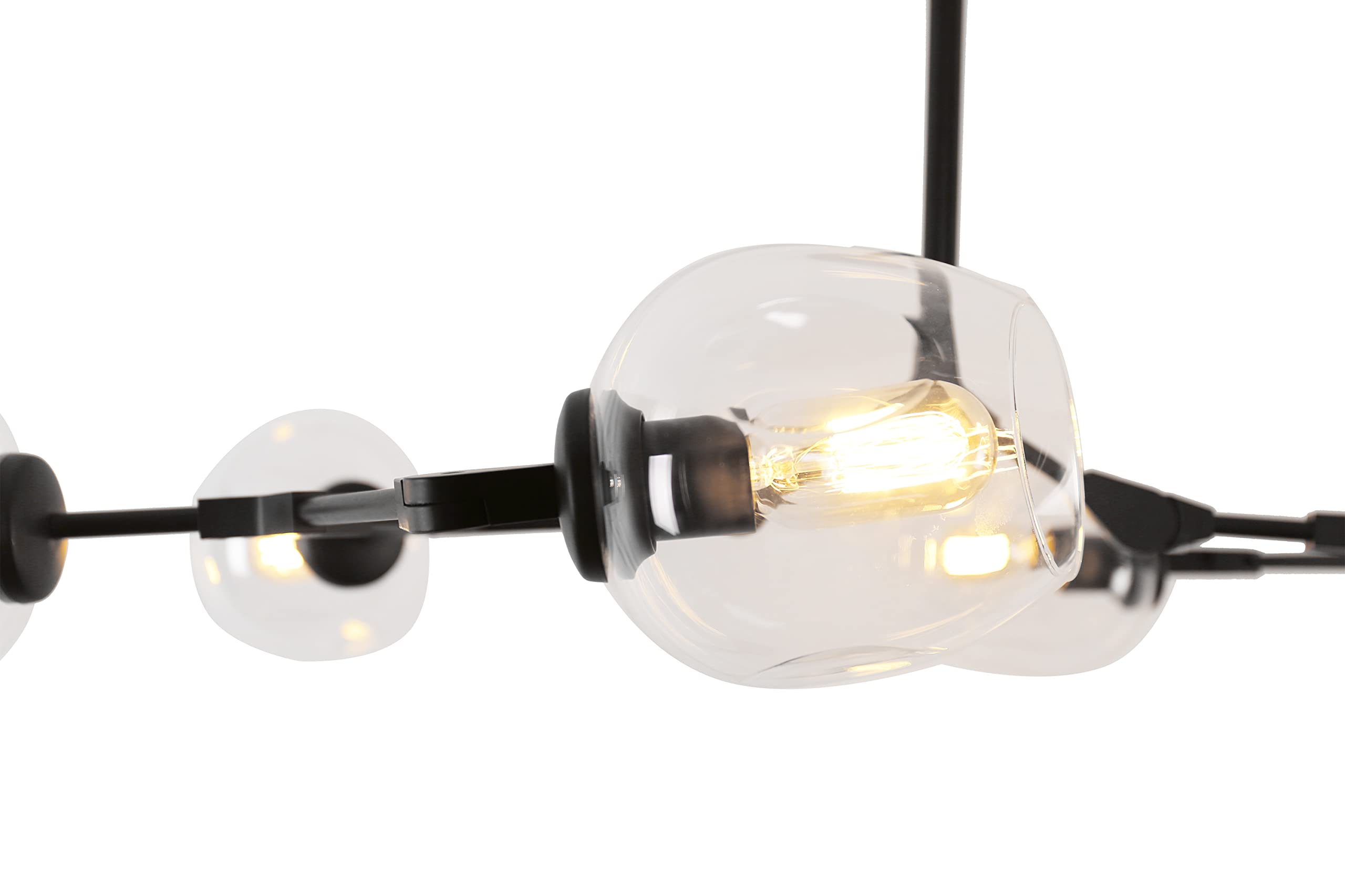 Modern Molecular Globe Pendant Light with 6-Head Glass Lampshade, Sputnik Chandelier Lighting Fixture - Black & Clear for Kitchen, Living Room, Bedroom, Bar, Restaurant, Office - Stylish Ceiling Light for Modern Home Decor