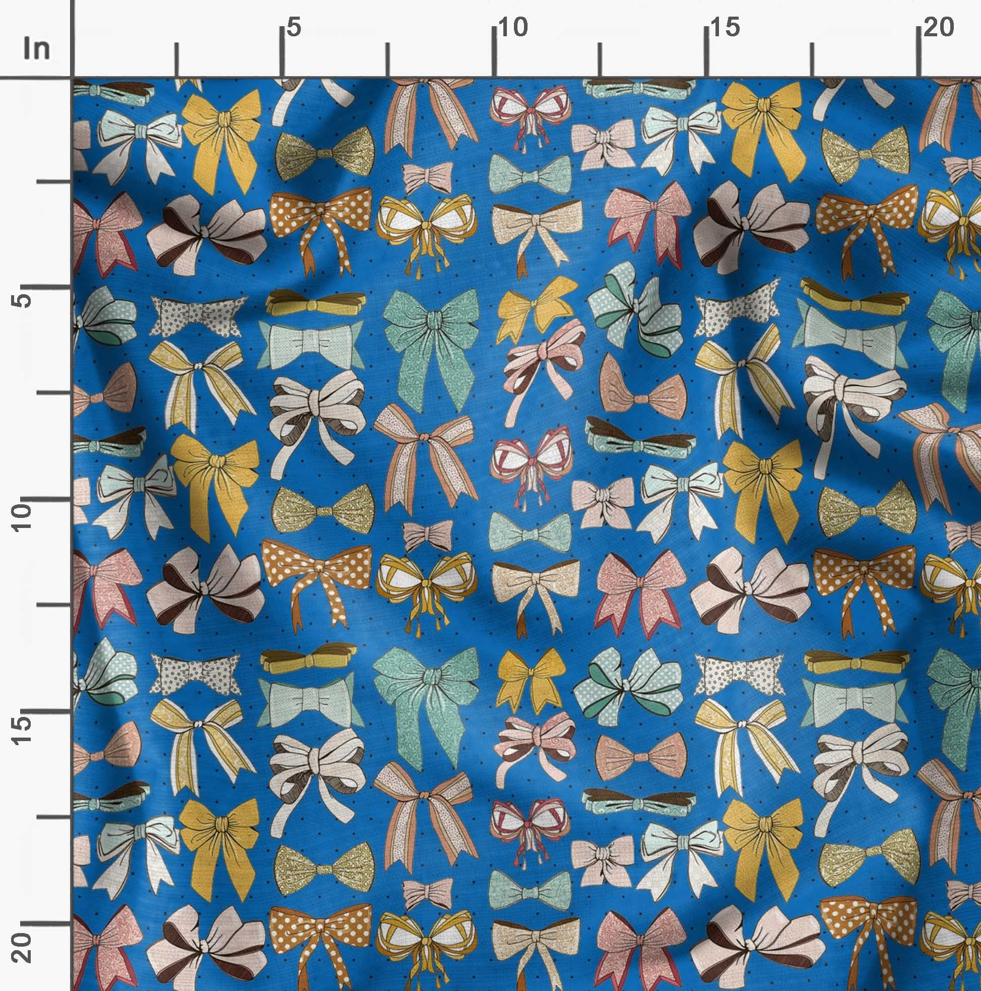 Soimoi Moss Georgette Blue Fabric by The Yard - 42 Inch Wide Printed Fabric with Multi Bow & Dots Pattern - Lightweight Fashion & Home Decor Material for Dresses, Curtains, DIY Crafts and Sewing Projects