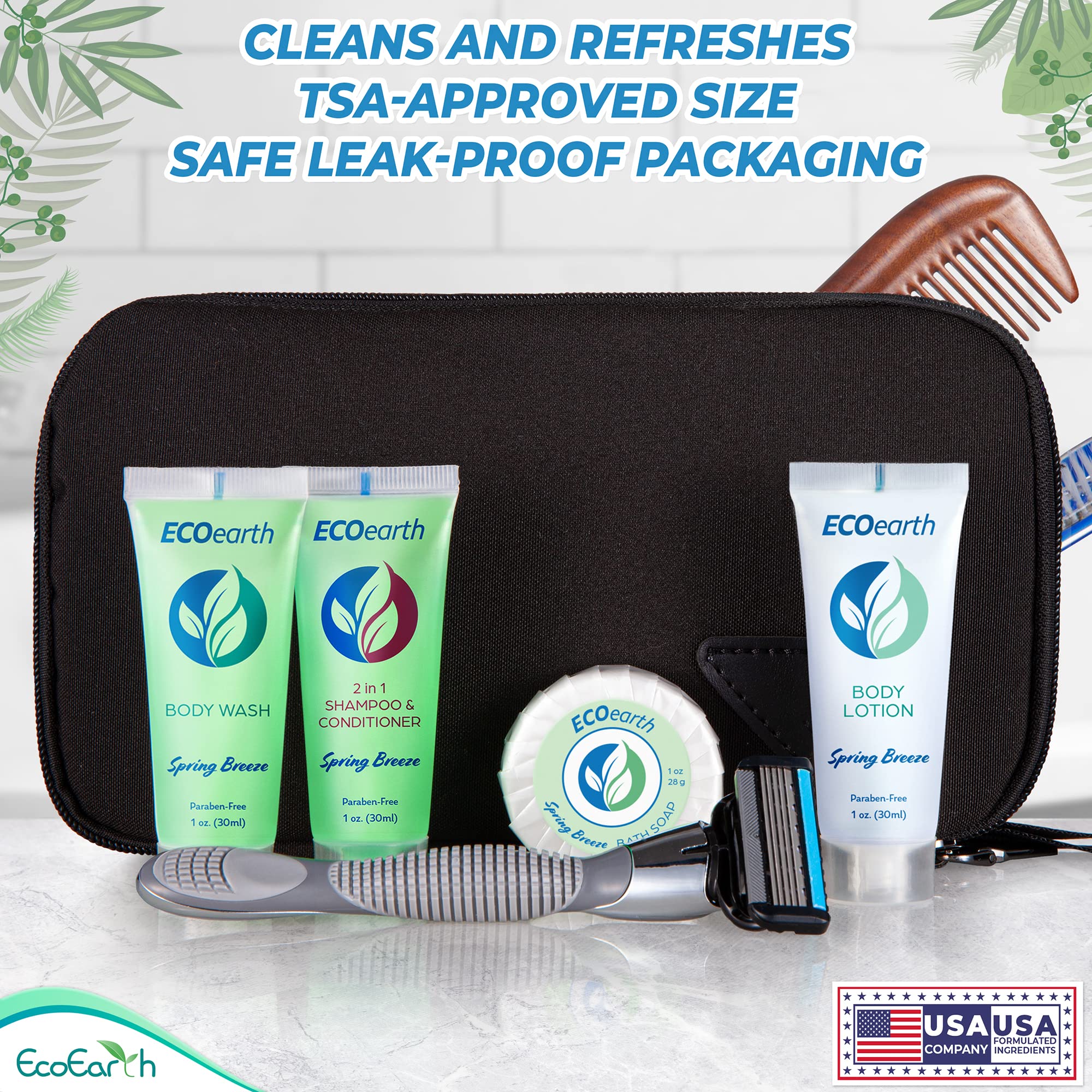 EcoEarth Travel Size 2-in-1 Shampoo & Conditioner (1 fl oz, 100 Pack) - Spring Breeze Scent | Bulk Hotel Toiletries for Guests | Moisturizing & Refreshing Hair Care | Perfect for Hotels, Airbnbs, Gyms, and Travel Amenities