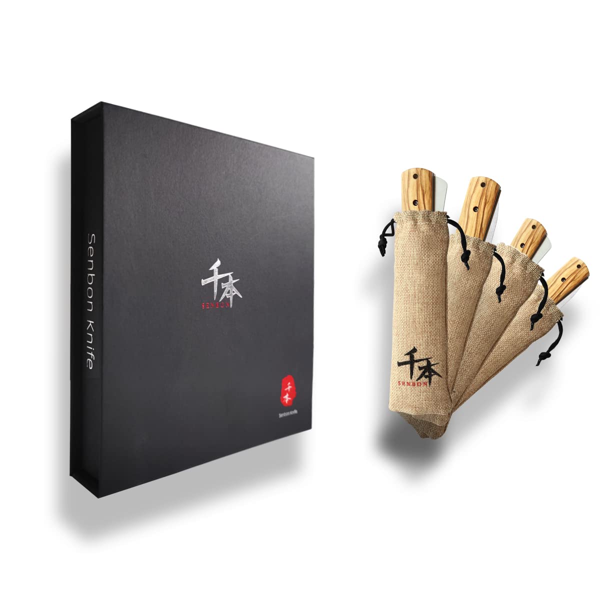 Premium 4-Piece Japanese Chef Knife Set - 440A Stainless Steel, Sharp Folding Pocket Knives with Natural Olive Wood Handle - Ideal for Home Cooking, Camping & Outdoor Adventures