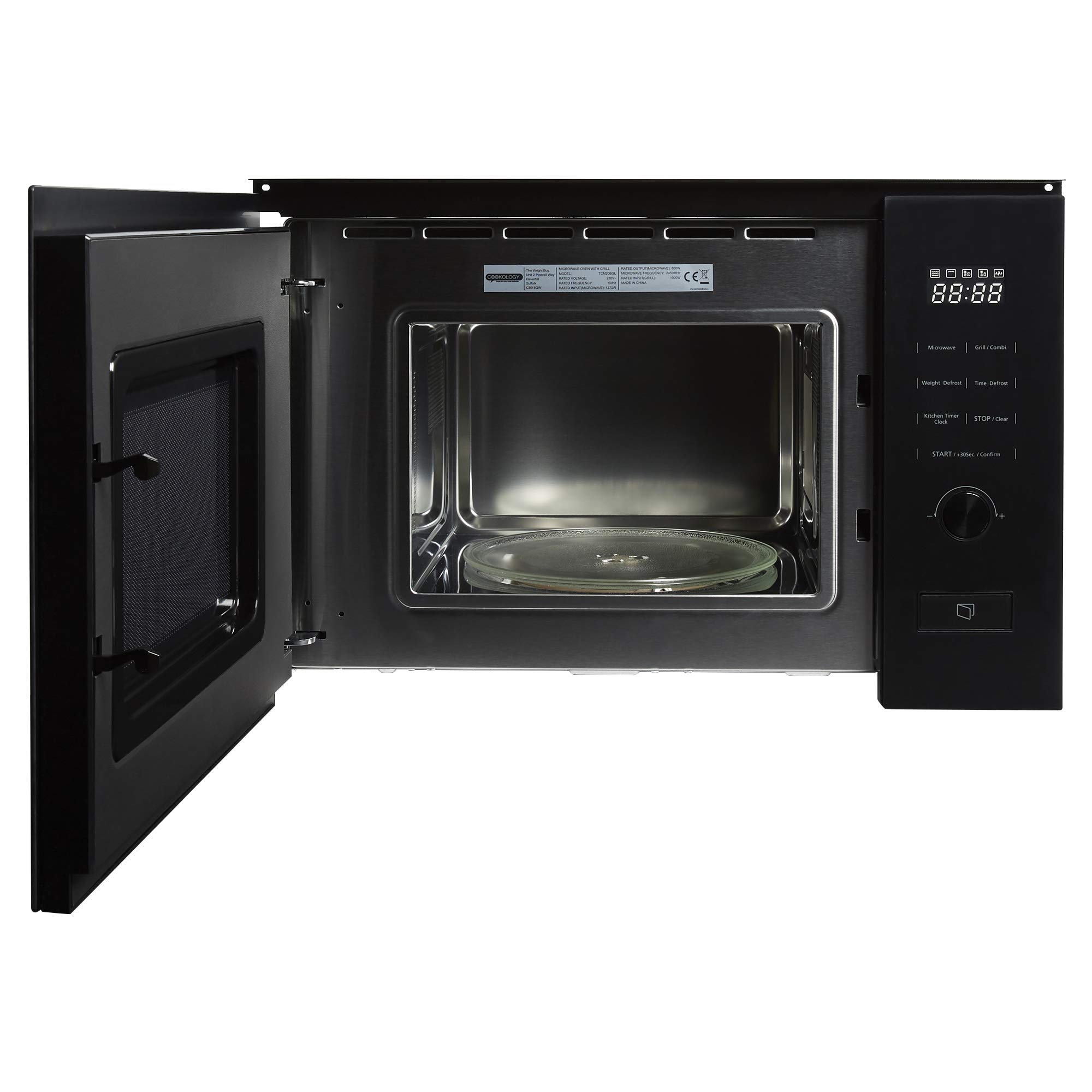 Cookology TCM20BGL 20L Built-In Microwave Oven with Grill, 800W - Compact Countertop Microwave for Small Kitchens, Dorms & Apartments - Perfect for Reheating, Grilling & Quick Cooking