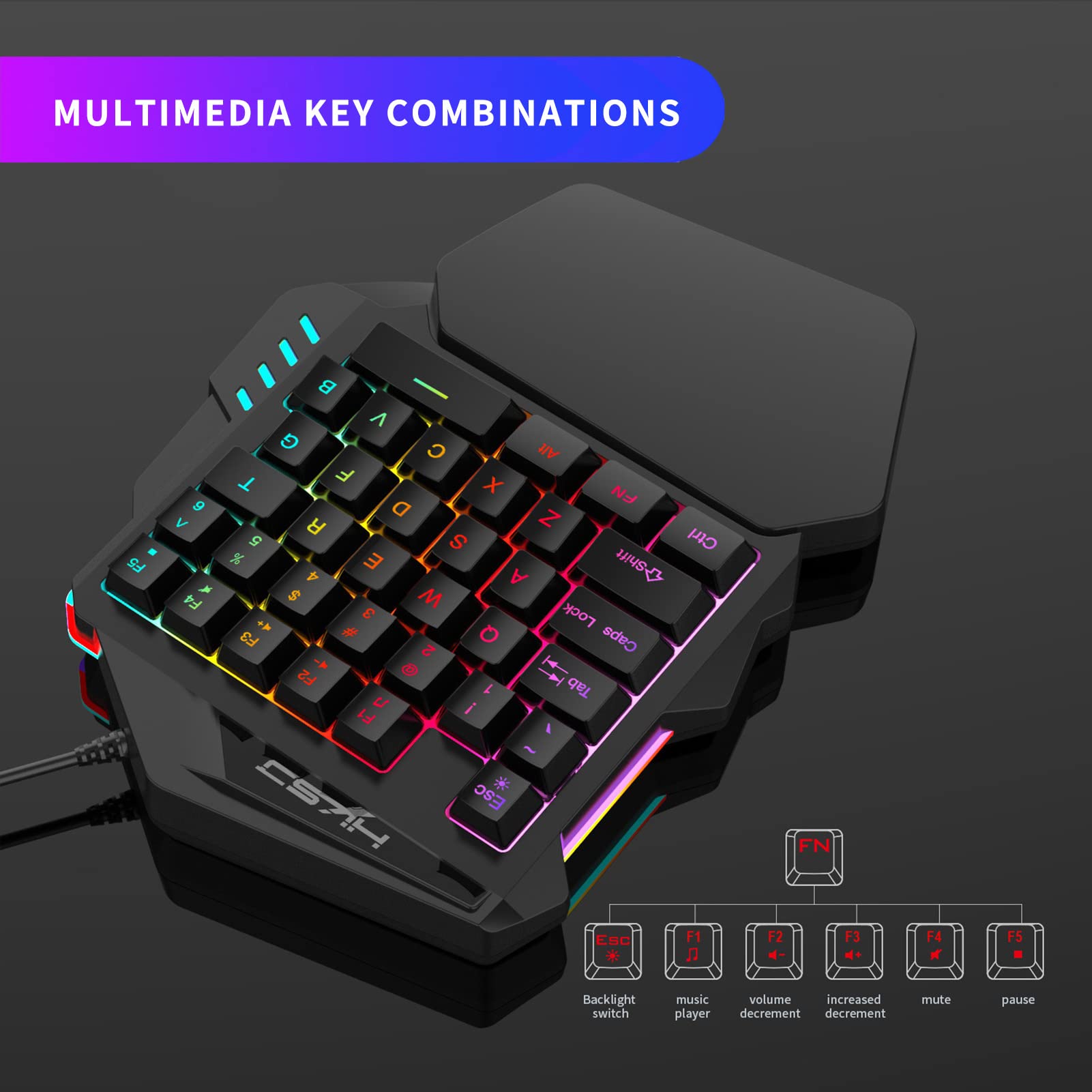 Wireless One-Handed Gaming Keyboard - 2.4G RGB Backlit Mechanical Keyboard with Ergonomic Wrist Rest, 35 Key Compact Design for PUBG, Fortnite, and Mobile Gaming | Perfect for FPS, MMO & Esports Tournaments