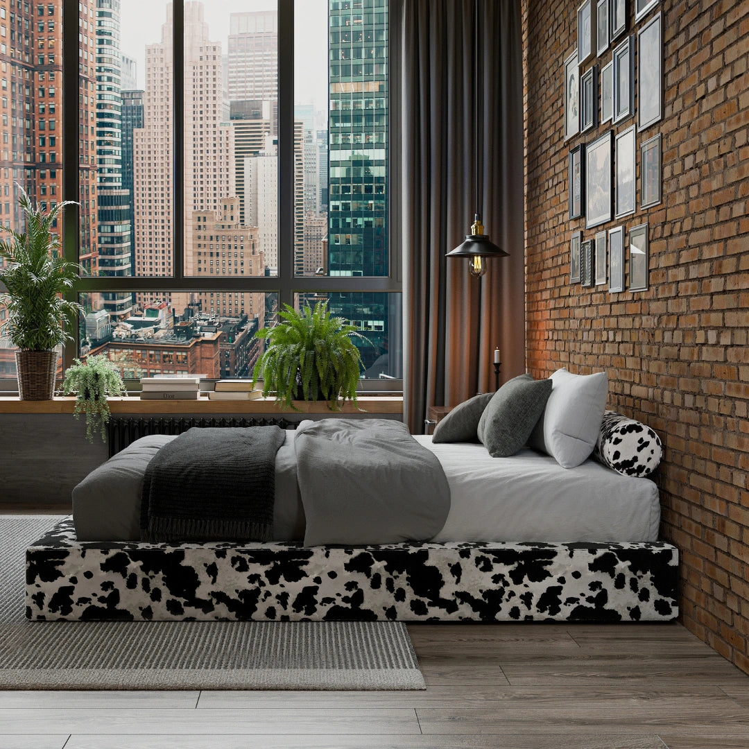 Premium Ultra Bed Frame with Vegan Cowhide Upholstery - Stylish & Sustainable for Modern Bedrooms
