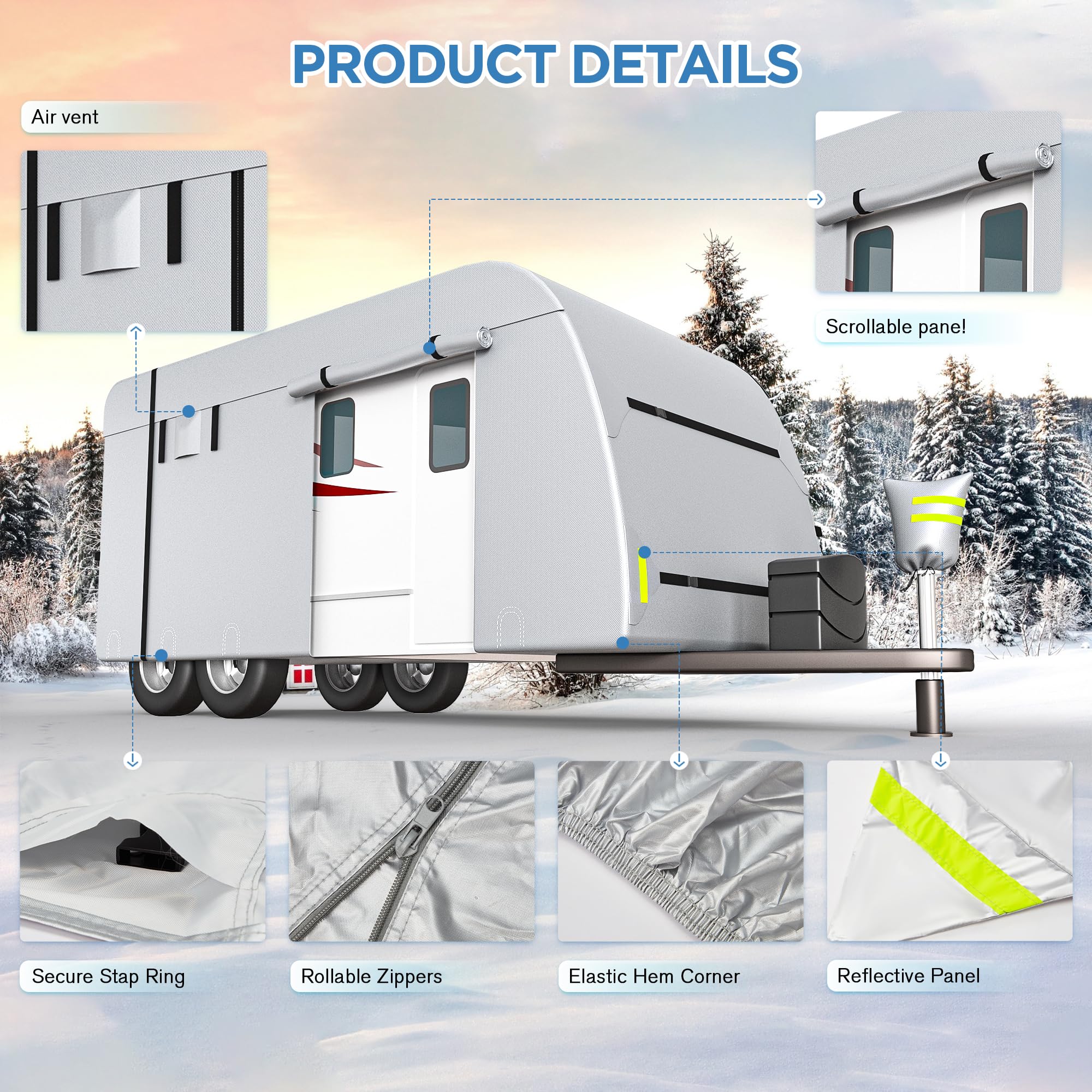 YOLENY 18'-20' RV Travel Trailer Cover - 300D Heavy Duty Windproof, Waterproof, UV Protection Camper Cover with Storage Bag & Repair Patches - Perfect for Outdoor Camping, Winter Storage & Travel Protection