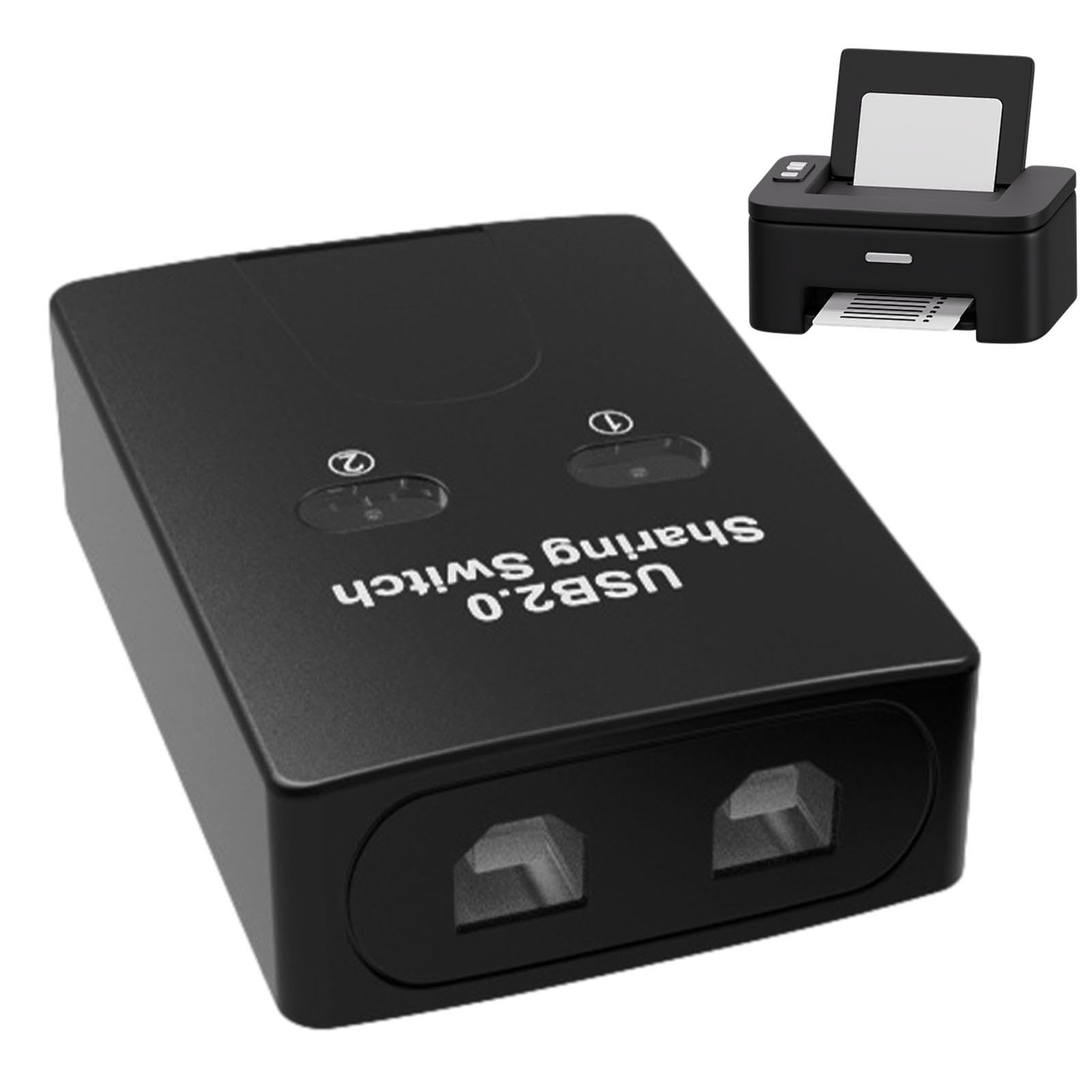 2-Port USB 2.0 Printer Sharing Hub - Compact USB Switch Box for Multiple Computers, Space-Saving Device Sharing Solution (Black, 2.95x2.17x0.98 inch) - Ideal for Home Office, Small Business & Multi-PC Workstations