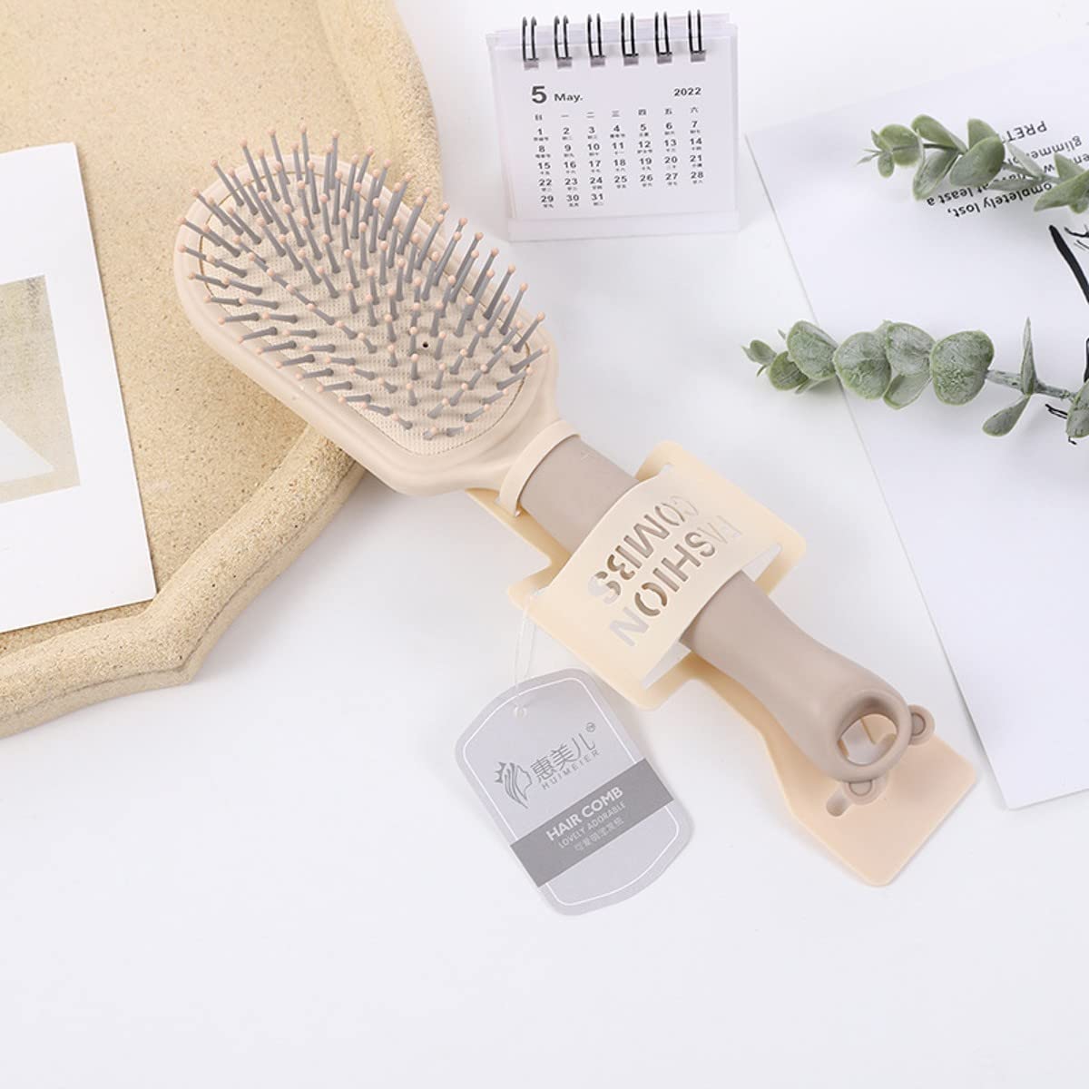 HENIJ Hair Brush for Scalp Massage & Detangling - Anti-Knot Styling Brush for Women, Girls & Kids - Ideal for Thick, Wavy, Curly & Thin Hair - Oval Beige Comb - Perfect for Daily Hair Care & Relaxation at Home or Travel
