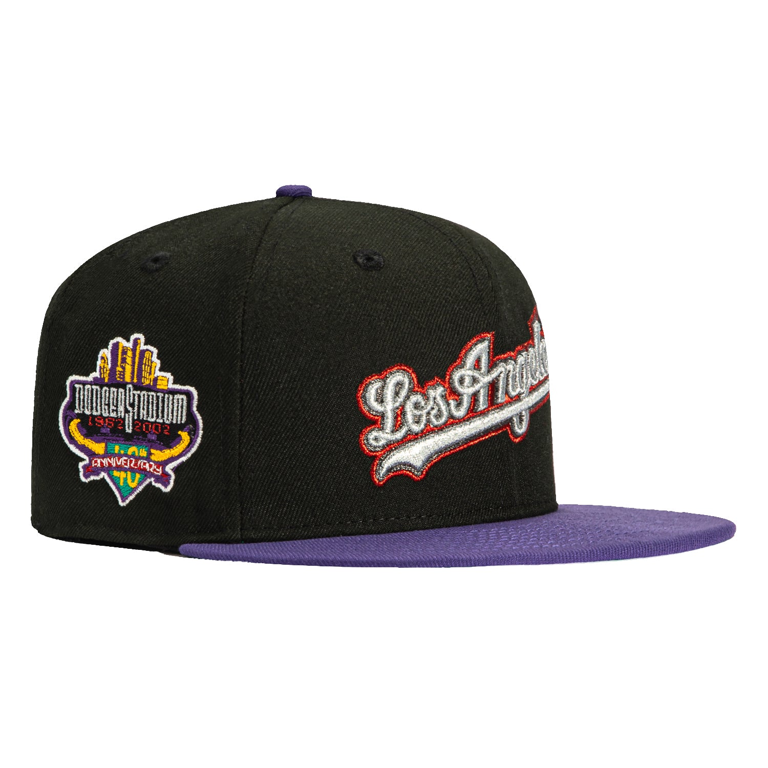 New Era 59Fifty Los Angeles Dodgers 40th Anniversary Snapback Hat with Stadium Patch - Black, Purple, Metallic Silver - Official MLB Baseball Cap for Men & Women - Perfect for Games, Collecting & Streetwear Fashion
