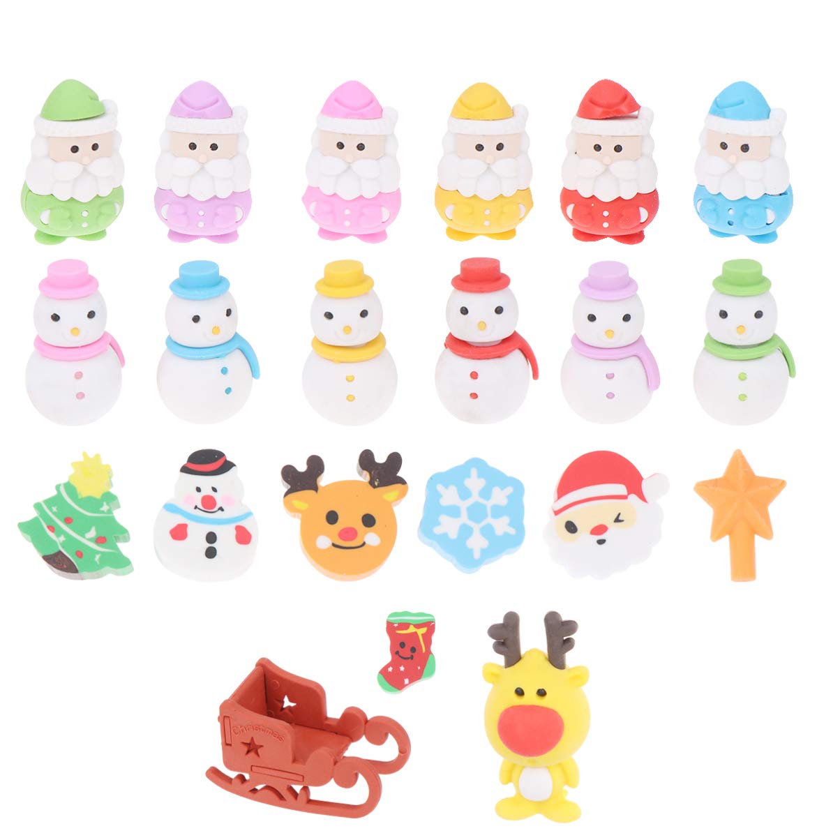 Amosfun 4 Pack Mini Christmas Erasers - Cute Santa & Snowman Shaped Pencil Erasers for Kids, Holiday Party Favors, Classroom Rewards, School Supplies - Perfect for Christmas Gifts, Stocking Stuffers & Office Desk Decor