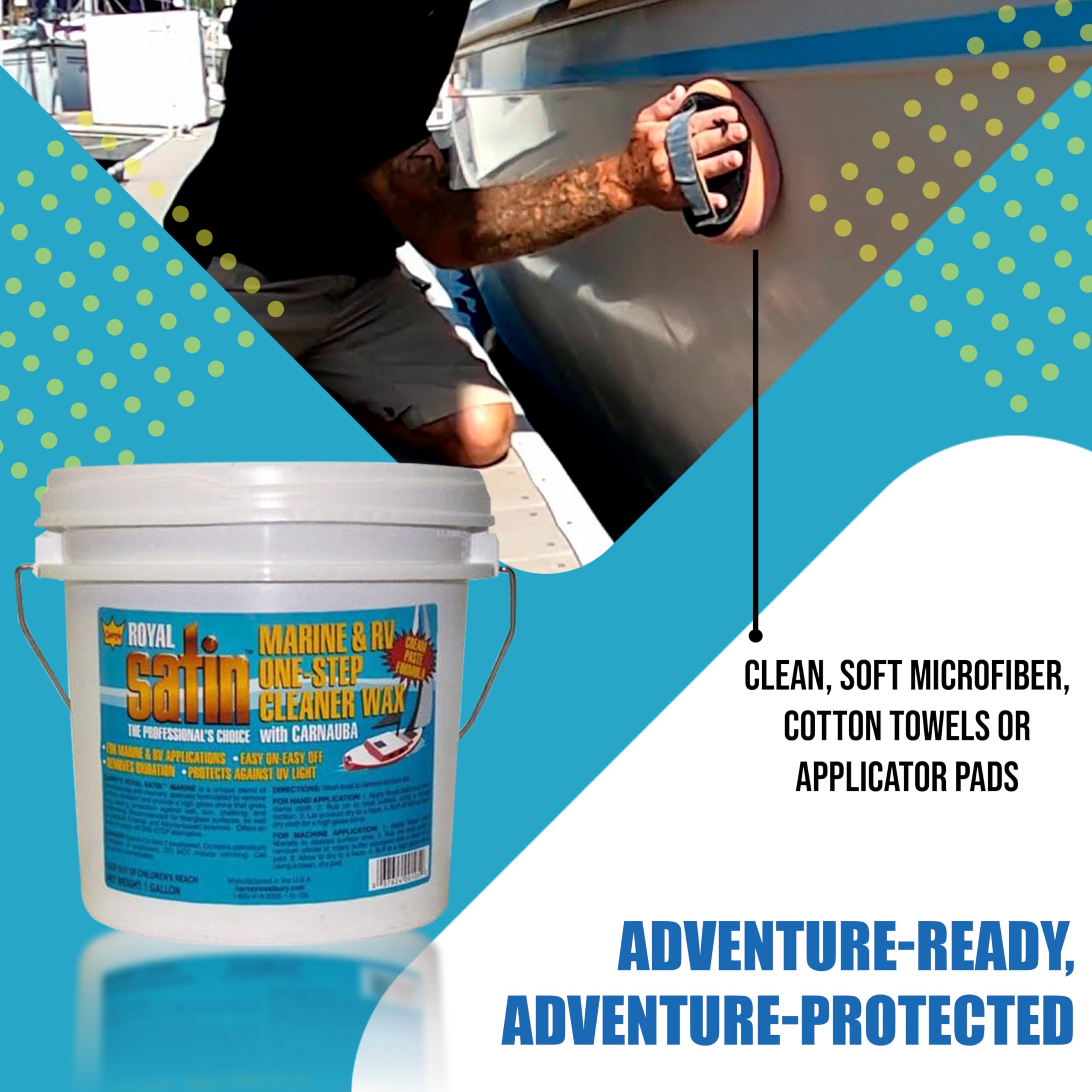Garry's Royal Satin Marine & RV ONE STEP Cleaner Wax (1 Gallon) - Premium Boat & RV Polish for Shine & Protection - Ideal for Boats, RVs, Trailers & Fiberglass Surfaces