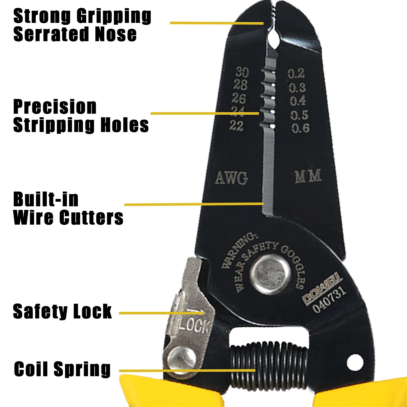 DOWELL 22-30 AWG Wire Stripper Tool - Multi-Function Electrician Pliers with Cutter for Electrical Wiring - Perfect for DIY Projects, Home Repairs, and Professional Electrical Work