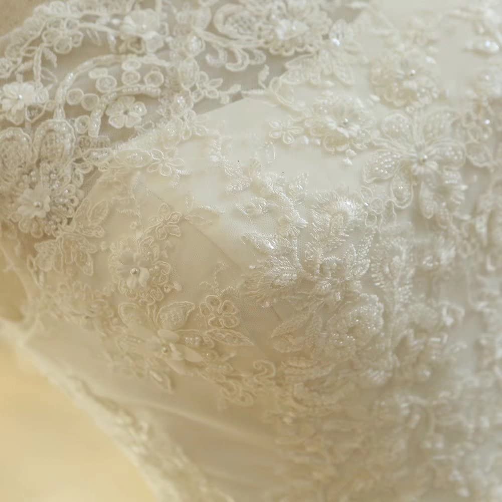 TRHTX Beaded V-Neck Lace Wedding Dress for Bride – Long Sleeve A-Line Tulle Bridal Gown for Church, Beach & Formal Ceremonies