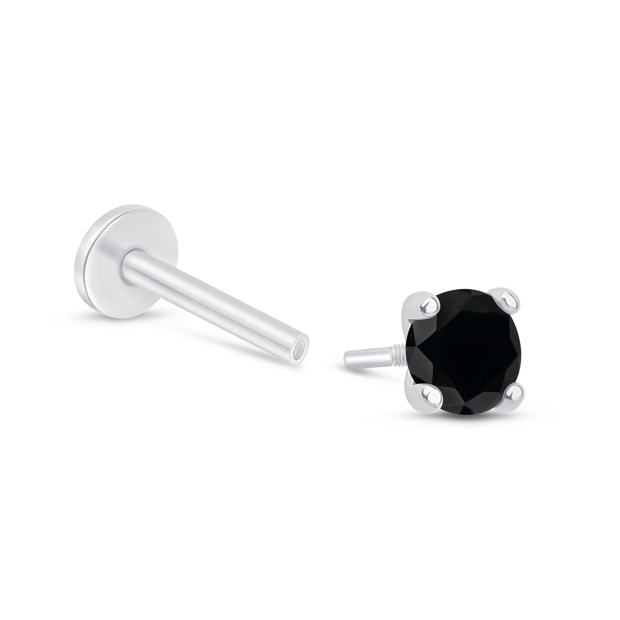 14k White Gold Black Diamond Cartilage Flat Back Stud Earrings - Perfect for Daily Wear, Parties & Special Occasions