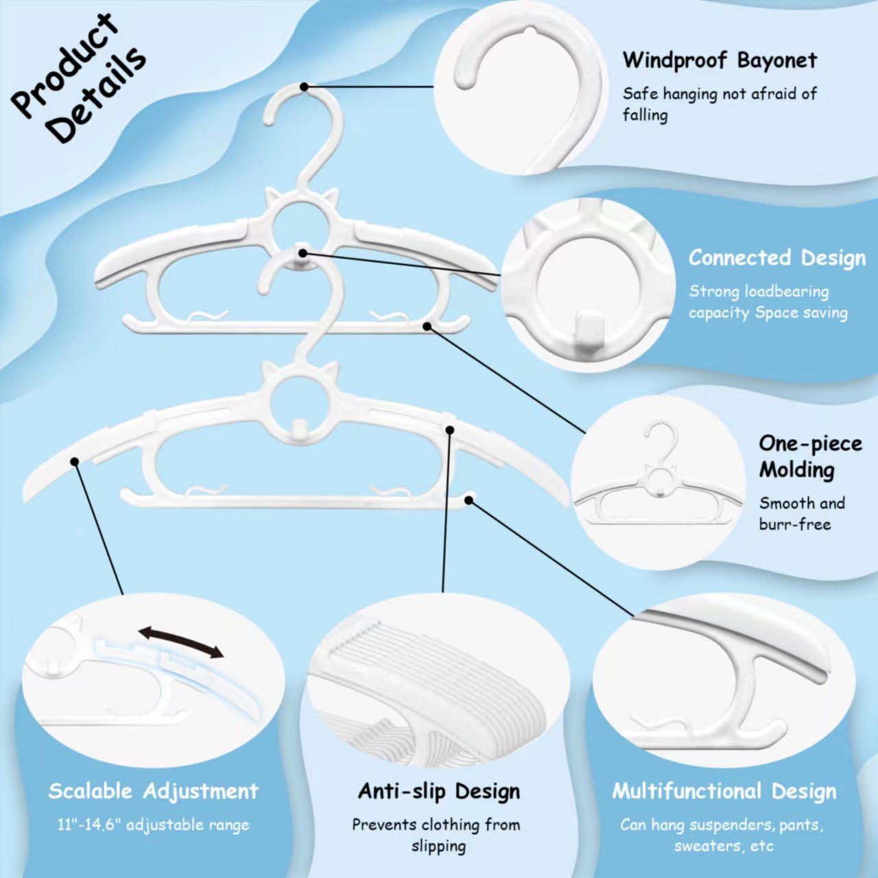 40 Pack Baby Hangers for Nursery Closet - Extendable & Non-Slip Infant Hangers (11