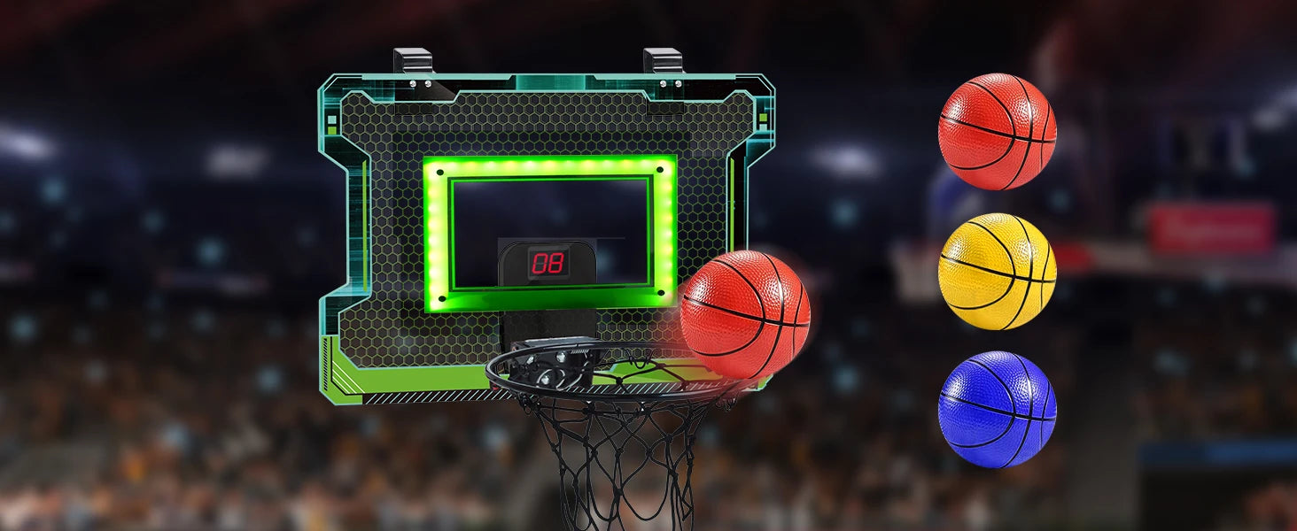 VATOS Mini Basketball Hoop Set with Electronic Scoreboard - Auto Sound & Light Effects for Kids, Teens & Adults - Perfect for Indoor Games, Birthday Parties & Family Fun Activities