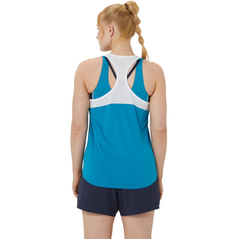 ASICS Women's Court Tank Top - Breathable Workout Shirt for Tennis & Running (Teal Blue/Brilliant White) | Gym, Yoga & Athletic Training Apparel