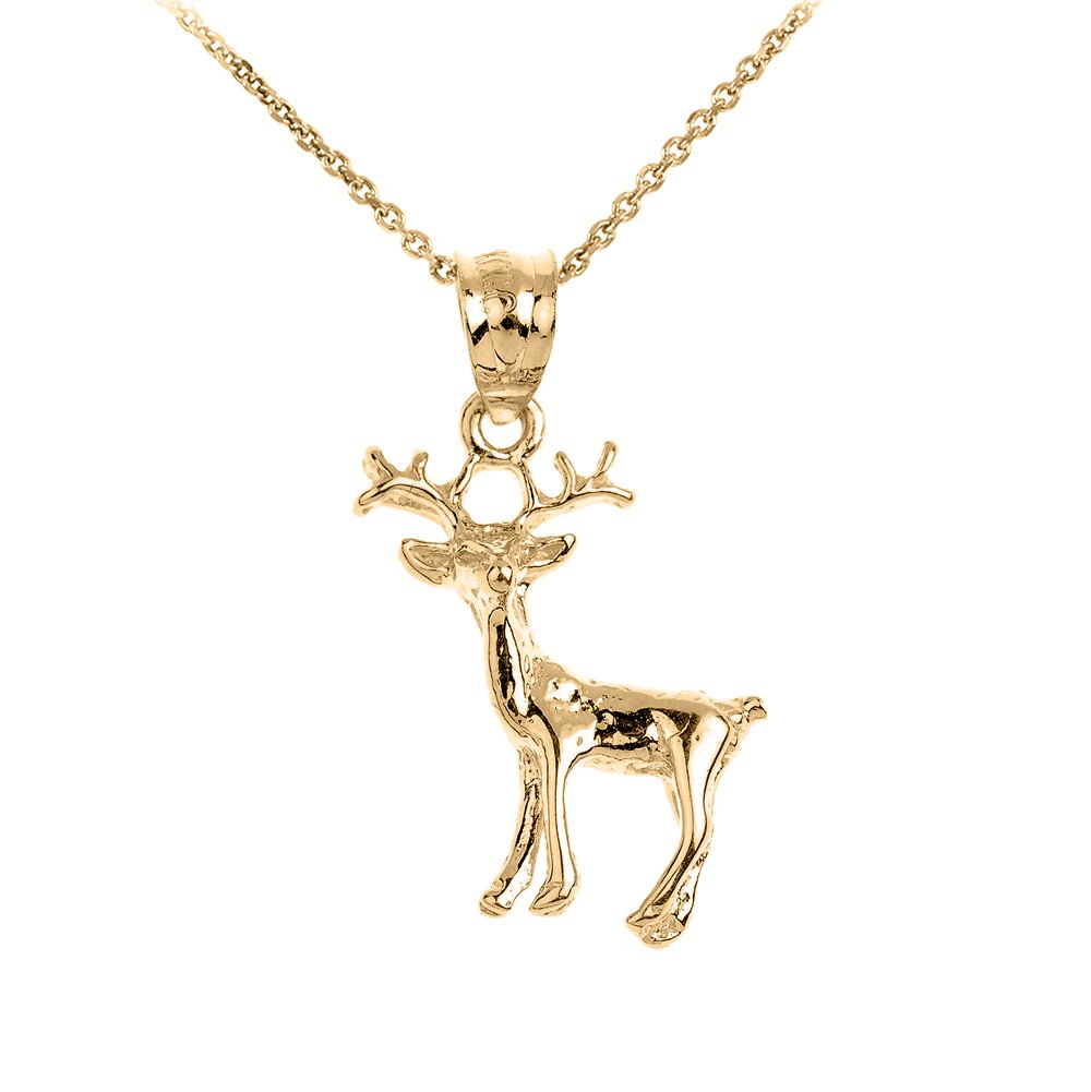 10k Yellow Gold High Polish Deer Charm Pendant Necklace for Women - Elegant Animal Jewelry Gift for Birthday, Christmas & Everyday Wear