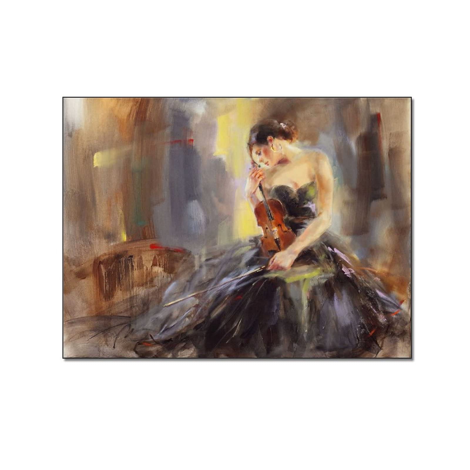Abstract Oil Painting of Girl Playing Violin - Wall Art Print for Living Room Decor - 24x32 inches (60x80cm) - Perfect for Home, Office & Music Studio Decoration