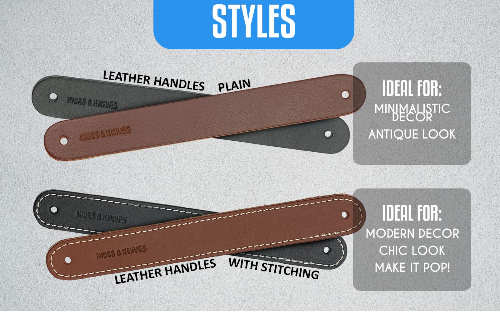 Chocolate Brown Leather Handles & Knives - Handmade Child-Safe 5-Pack for Cabinets & Drawers