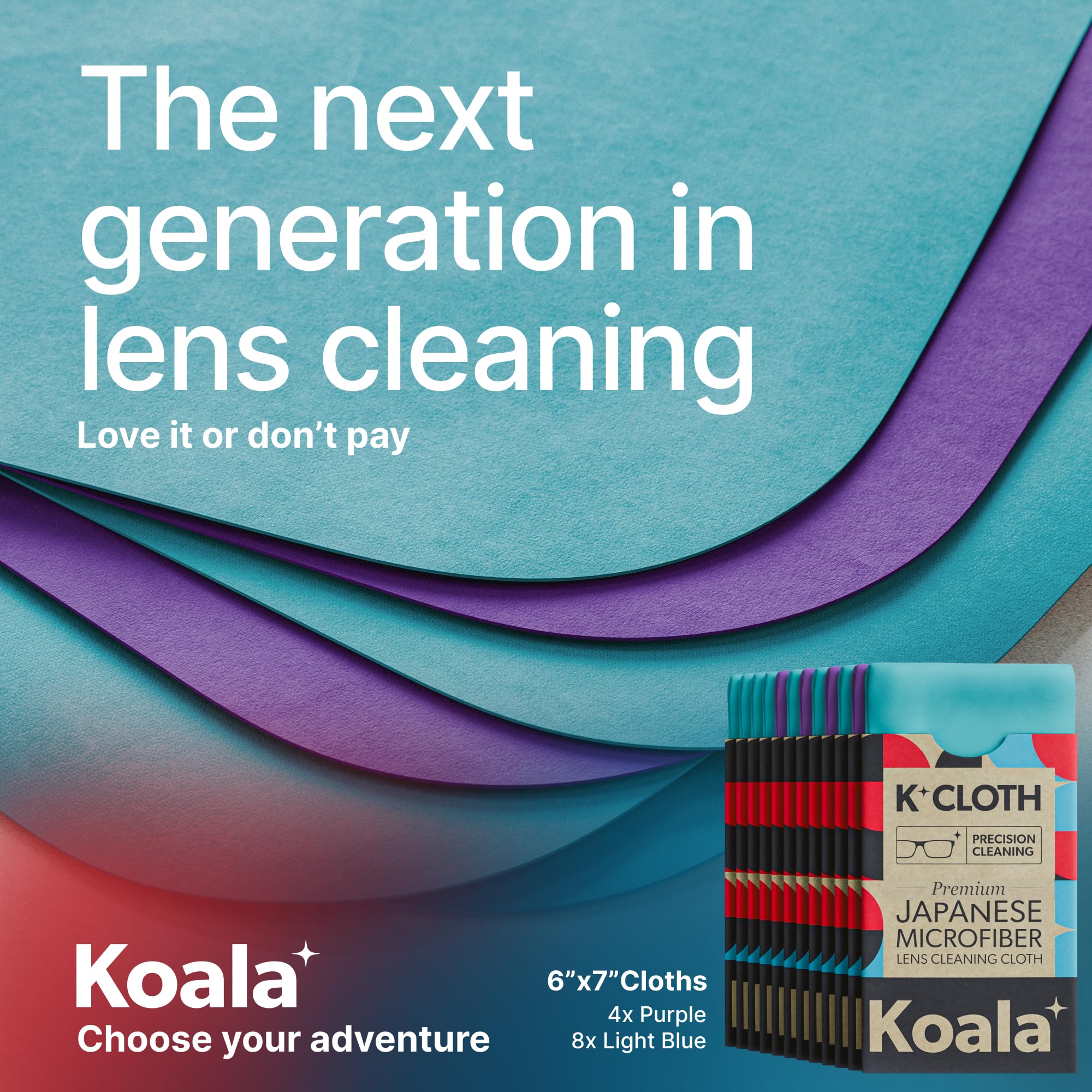 Premium Koala Lens Cleaning Cloth - Ultra Soft Japanese Microfiber for Glasses, Camera Lenses, VR/AR Headsets & Screens - Streak-Free Cleaning for Eyewear & Electronics - Blue & Purple (12 Pack) - Perfect for Home, Office & Travel Use