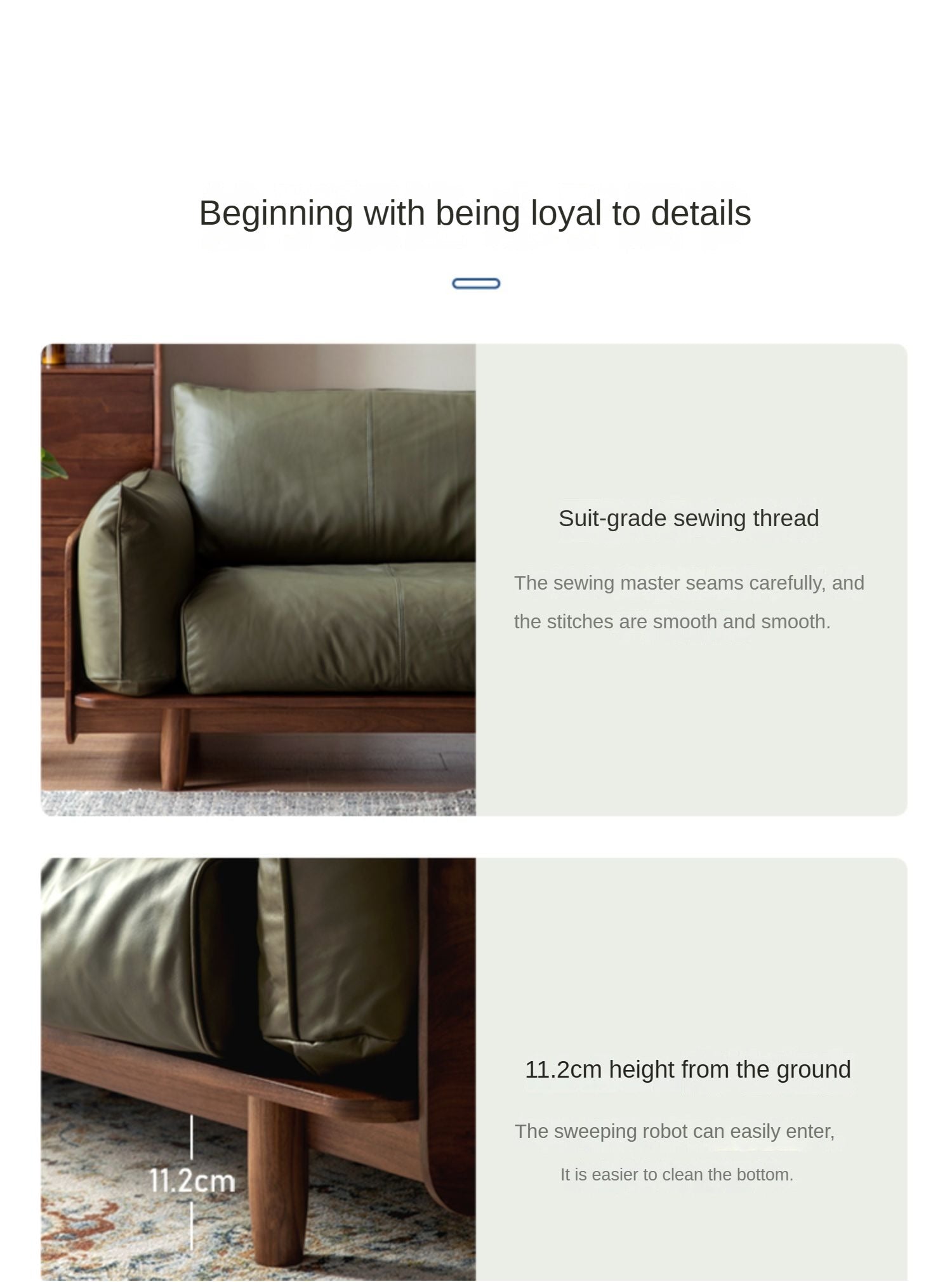 Premium Black Walnut Solid Wood Genuine Leather Sofa - Handcrafted Fabric Sofa for Living Room, Lounge & Office - Modern Comfort Furniture for Home Decor