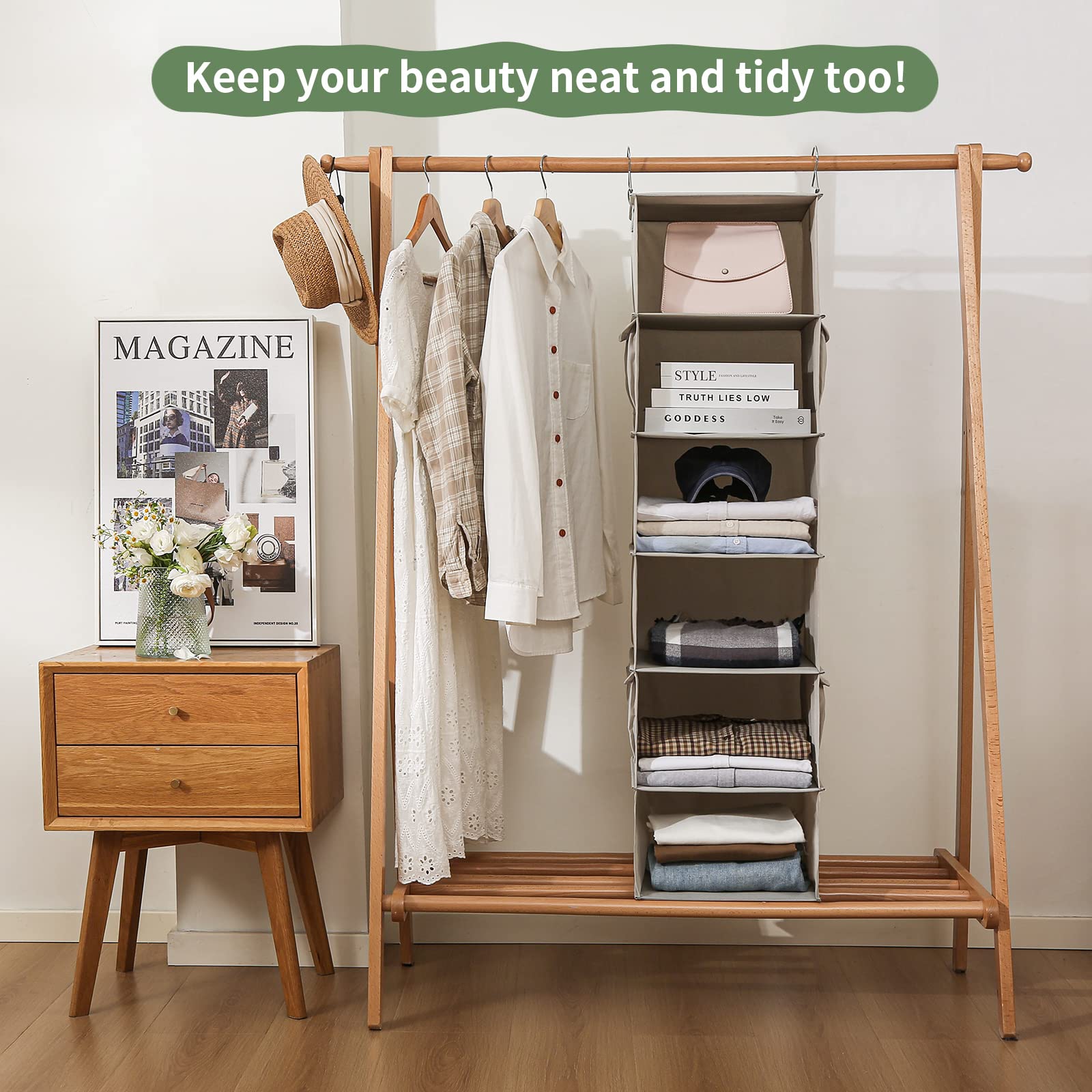Vailando 6-Shelf Hanging Closet Organizer with 2 Large Drawers & 1 Compartment Drawer - 12