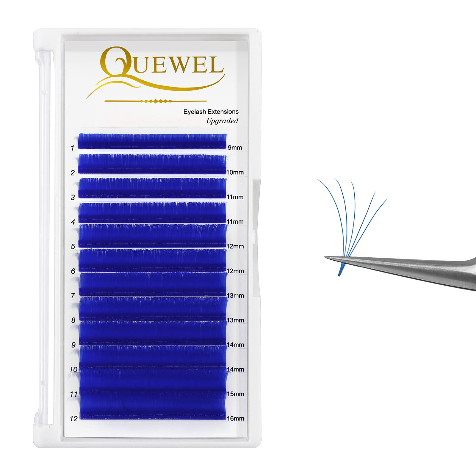 Premium Blue Colored Lash Extensions - 0.07 C Curl 9-16mm Mixed Length 3D/5D-20D Volume Lashes - Easy Fan Self-Blooming Eyelash Extensions for Dramatic Eye Makeup - Perfect for Parties, Halloween, Cosplay & Special Occasions