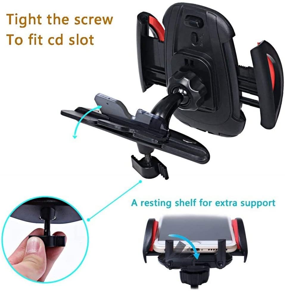 Universal Car Phone Holder - ASFD CD Slot Car Phone Mount Stand for iPhone, Samsung & All Smartphones - Secure & Adjustable Phone Cradle (Red) - Perfect for Driving, Navigation & Hands-Free Calls