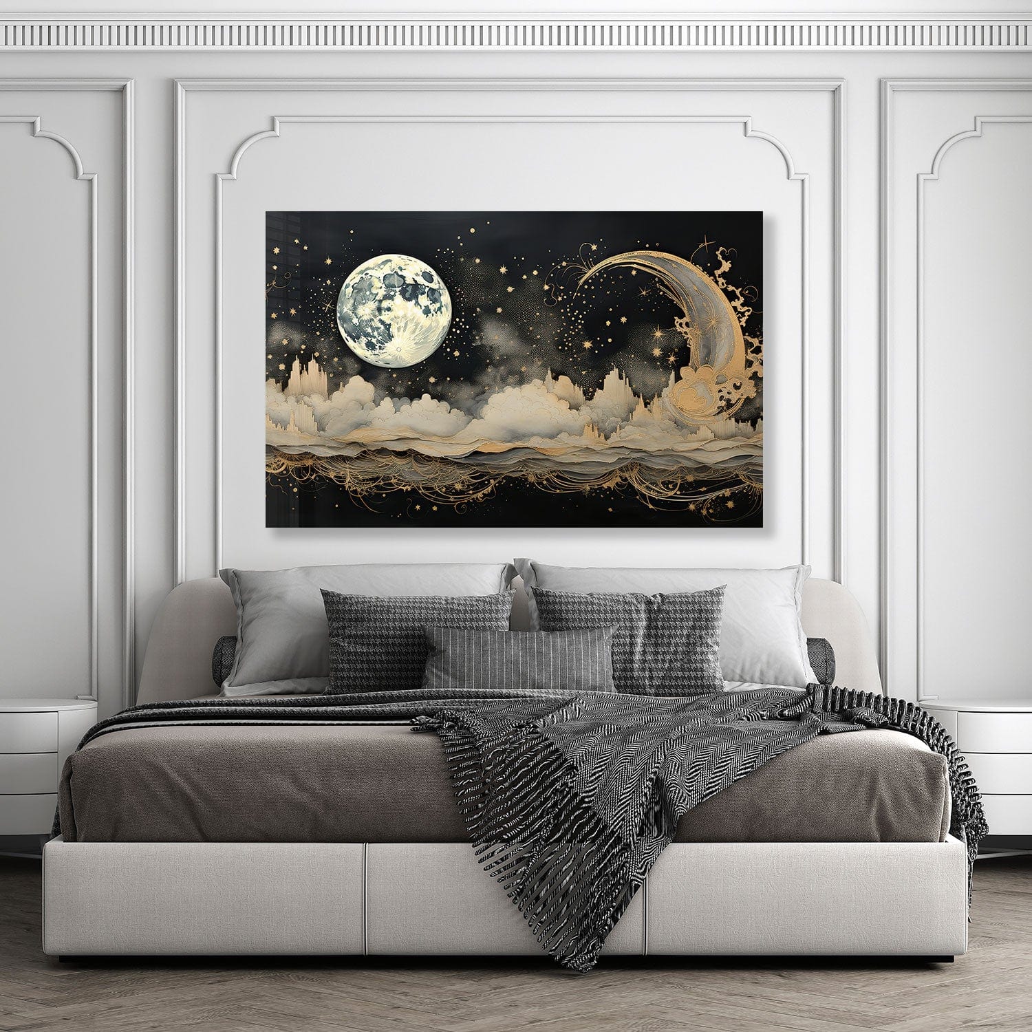 Moonlight Tempered Glass Wall Art - Elegant Illustrated Home Decor for Living Room, Bedroom & Office