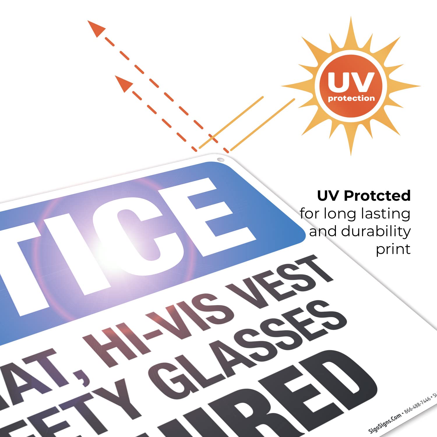 OSHA Compliant Hard Hat Hi-Vis Vest & Safety Glasses Required Sign - 10x14 Inches Rust-Free .040 Aluminum Safety Sign - Fade Resistant for Indoor/Outdoor Use - Made in USA - Perfect for Construction Sites, Warehouses & Industrial Facilities