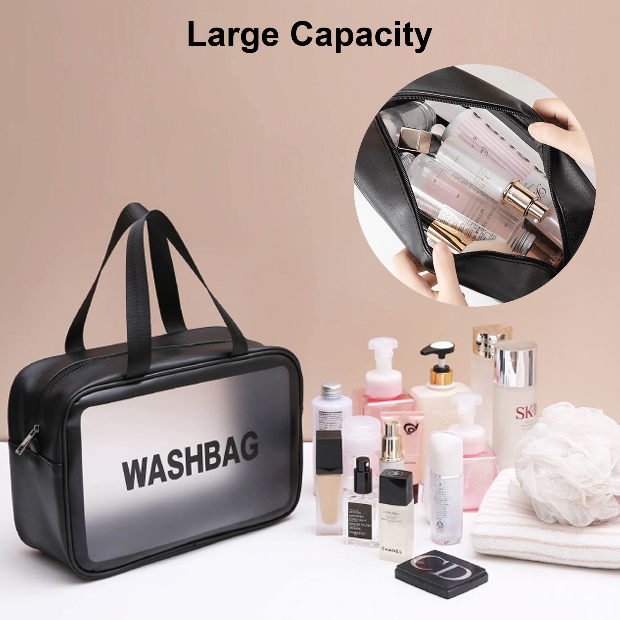 **3-Pack Clear Travel Toiletry Bags - Waterproof Cosmetic Organizer for Makeup, Toiletries & Essentials - Portable Wash Bag for Men, Women & Kids (Black) - Perfect for Air Travel, Gym & Camping**