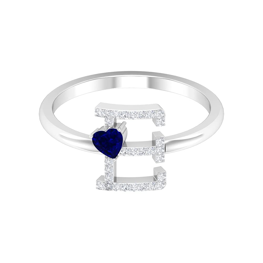 Blue Sapphire & Diamond Rings | A-Z Initial Diamond Rings for Women | 14K White Gold Alphabet Rings | Perfect for Engagements, Anniversaries & Special Occasions