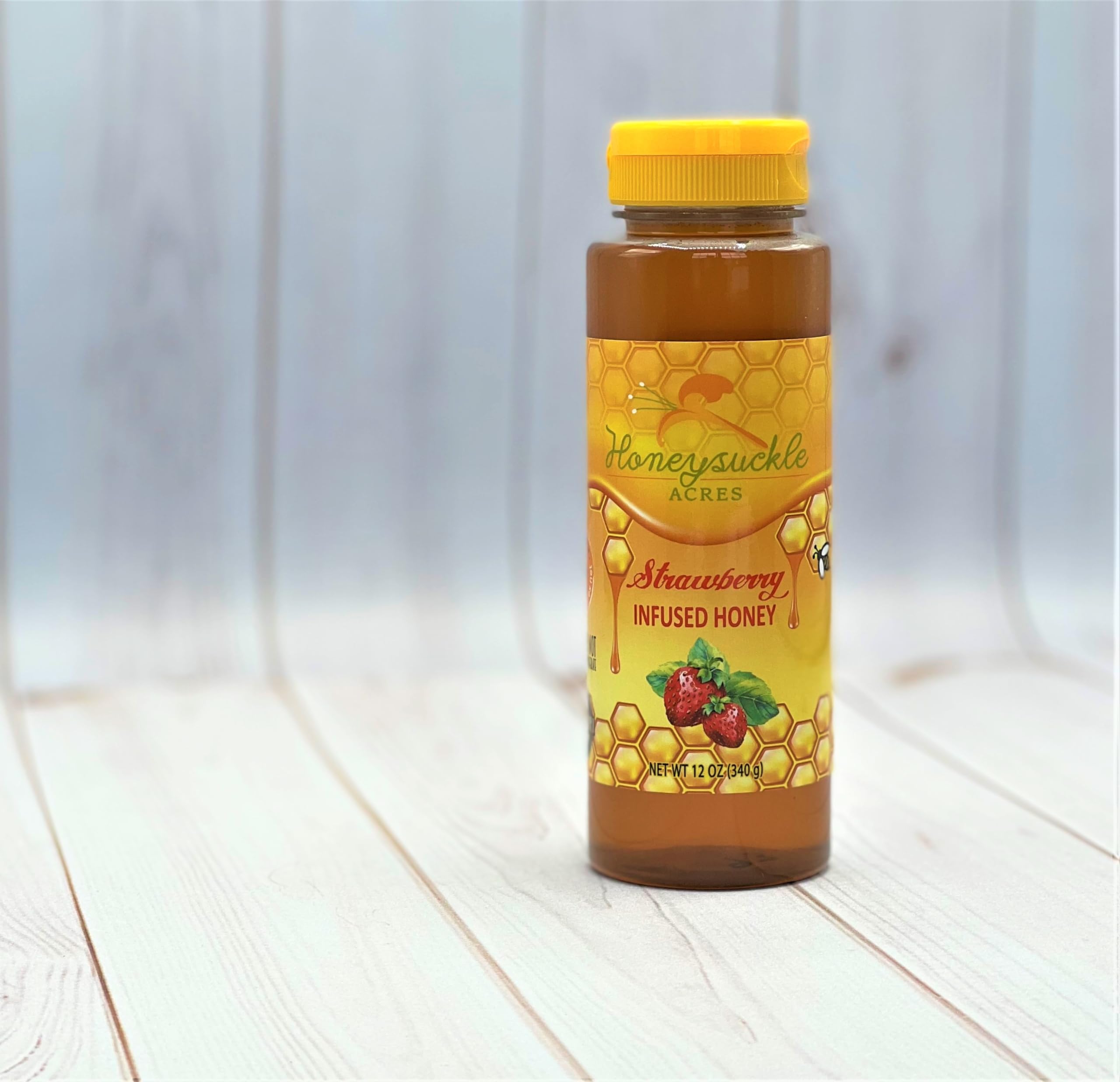 Organic Strawberry Flavored Raw Honey - 12 oz Squeeze Bottle for Tea, Toast & Desserts - Natural & Delicious Sweetener