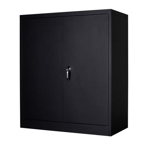 Black Metal Storage Cabinet with 2 Locking Doors & Adjustable Shelves - 41.6