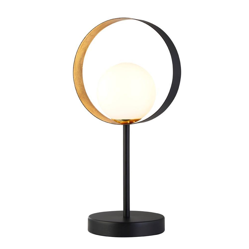 Orbital 1 Light Matt Black & Gold Table Lamp with Opal Glass Shade - Modern Bedside Lighting for Bedroom, Living Room & Office
