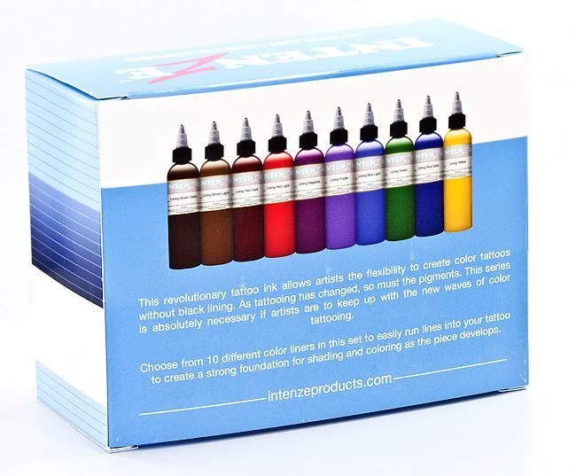Intenze Tattoo Ink - 1oz Color Lining Series (10 Bottles) - Professional Tattoo Supplies for Artists & Beginners - Perfect for Tattoo Studios, Home Use & Body Art Projects