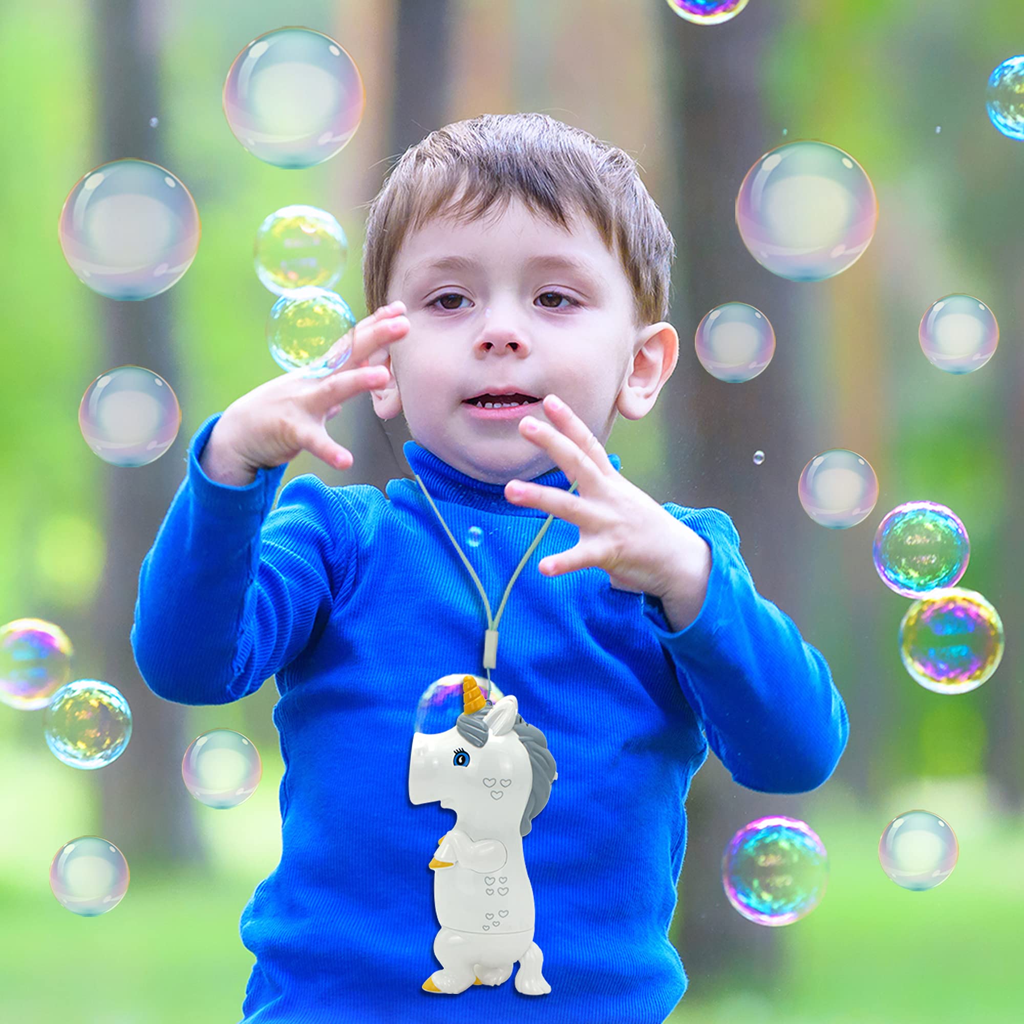 JOYIN Unicorn Bubble Blower Wand with Music & LED Lights | Bubble Gun with Bubble Solution | Birthday Party Favors & Summer Outdoor Toys | Fun for Kids, Pool Parties & Backyard Activities