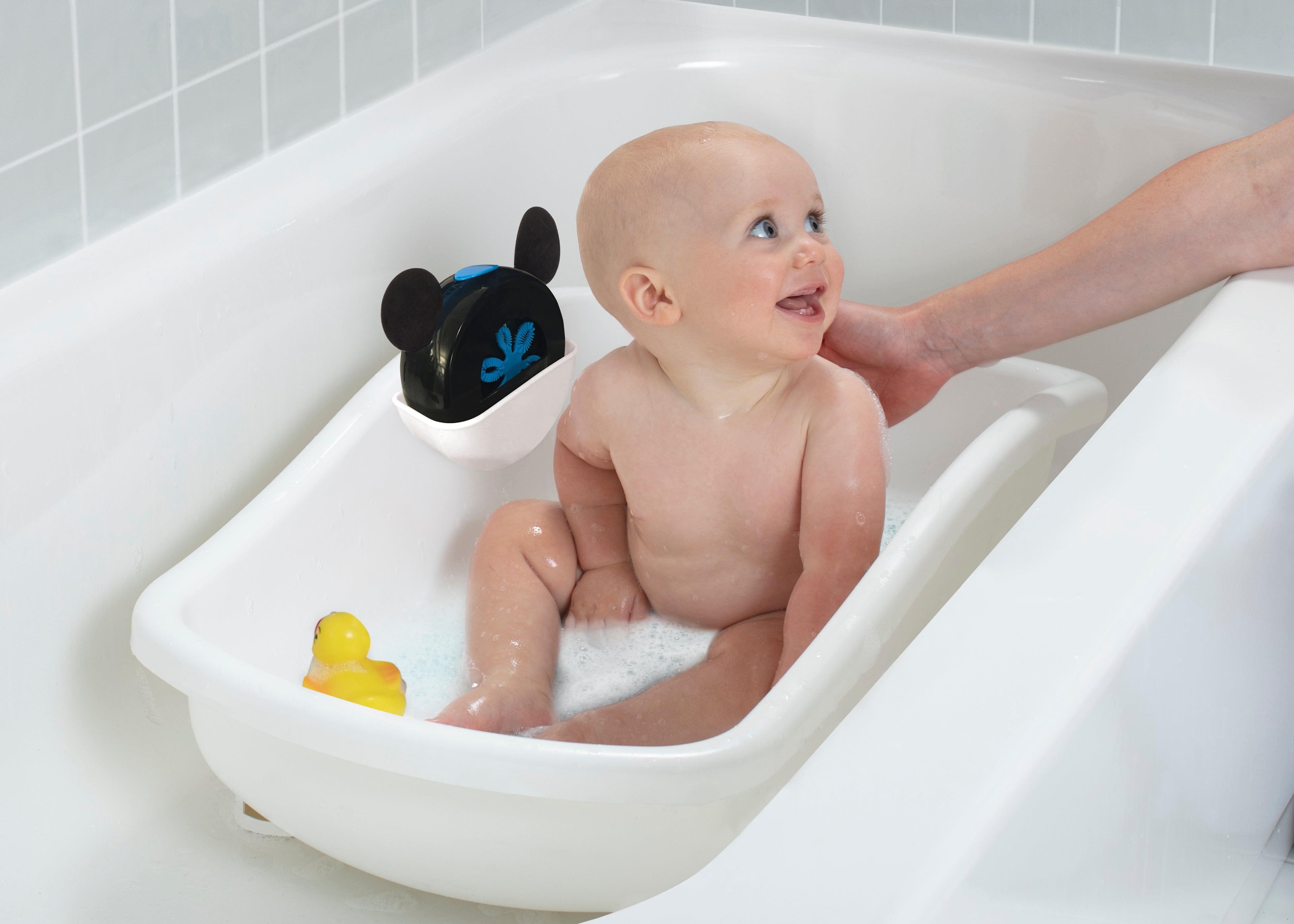 Disney Mickey Mouse My First Bubble Bath – 3-in-1 Newborn to Toddler Baby Bathtub with Sling & Bubble Blower | Safe & Fun Bath Time for Infants & Toddlers | Perfect for Home Nursery & Gift