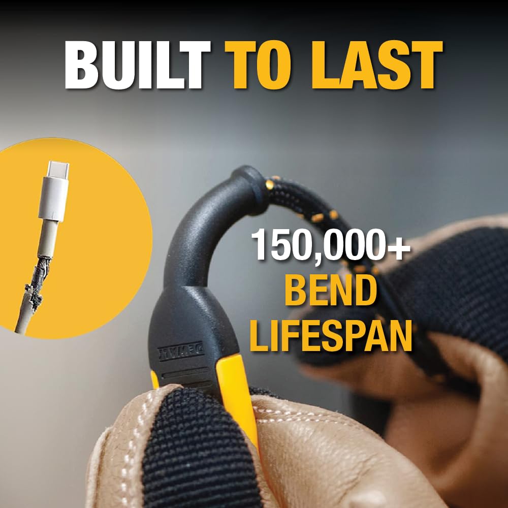 **Durable DEWALT Lightning to USB Cable - Reinforced Braided Charging Cord for iPhone 13/12/11/X/8 & More - Fast Charging & Sync (6ft, USB-A to Lightning) - Perfect for Home, Office & Travel**