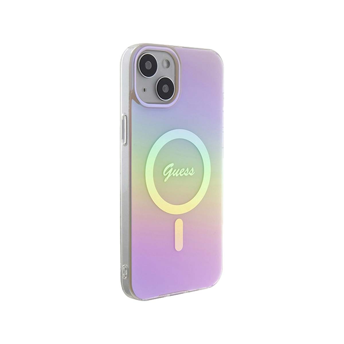 Guess Script MagSafe Phone Case for iPhone 15 Plus - Iridescent Pink | Slim Protective Cover with Magnetic Alignment | Perfect for Work, Travel & Everyday Use