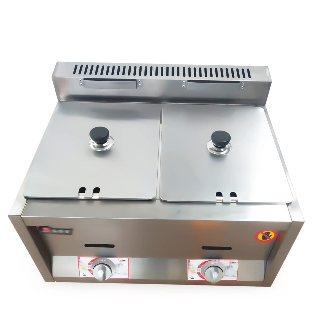2 Wells 6L Commercial Gas Fryer & Food Warmer - Countertop Catering Equipment for Noodles, Steaming & Buffet Service | Perfect for Restaurants, Cafeterias & Catering Businesses