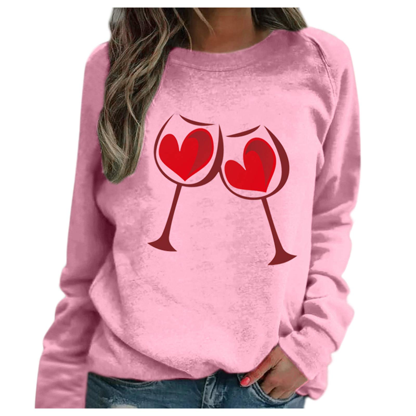Women's Long Sleeve Slim Fit Wine Printed Casual Blouse - Glass Love Raglan Shirts for Everyday Wear & Date Nights | Comfortable Fashion Tops for Work, Weekend & Special Occasions