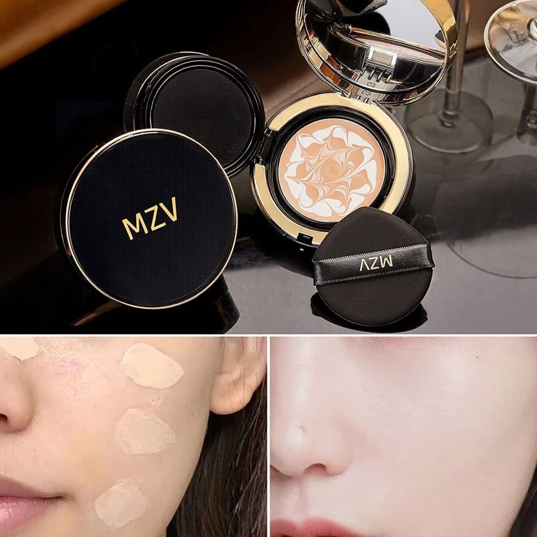 MZV Air Cushion BB Cream - Waterproof Foundation with Water Bead Technology, Tricolor Latte Concealer Cushion for Moisturizing & Brightening Skin | Evens Skin Tone, Lightweight 14g (#23 Natural) | Perfect for Daily Makeup, Touch-Ups & On-The-Go Beauty