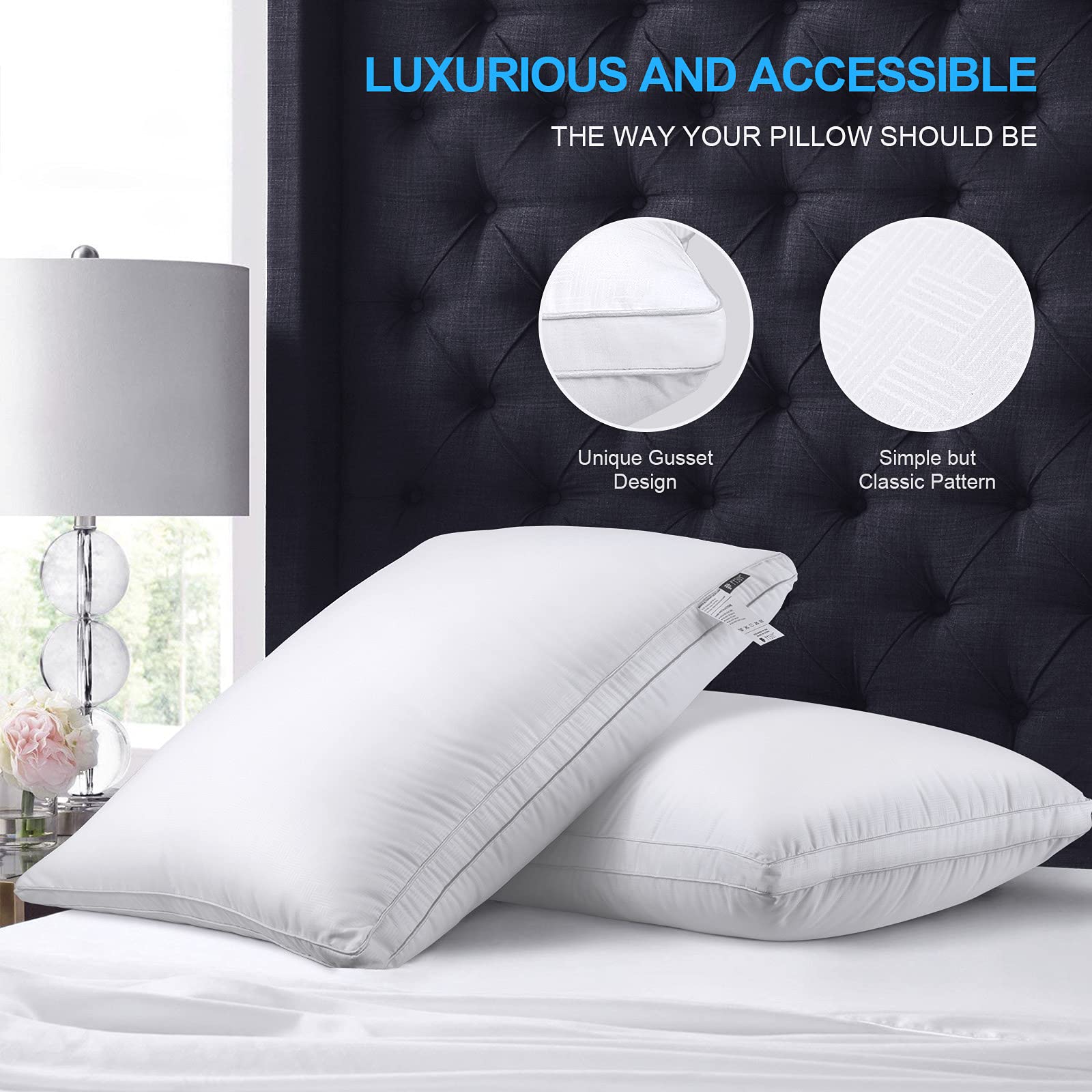 Premium King Size Bed Pillows 2 Pack - Hypoallergenic Down Alternative Pillows for Side & Back Sleepers, Luxury Hotel Quality Cooling Gel Pillows (20x36 Inches) - Perfect for Home, Dorm & Travel Use
