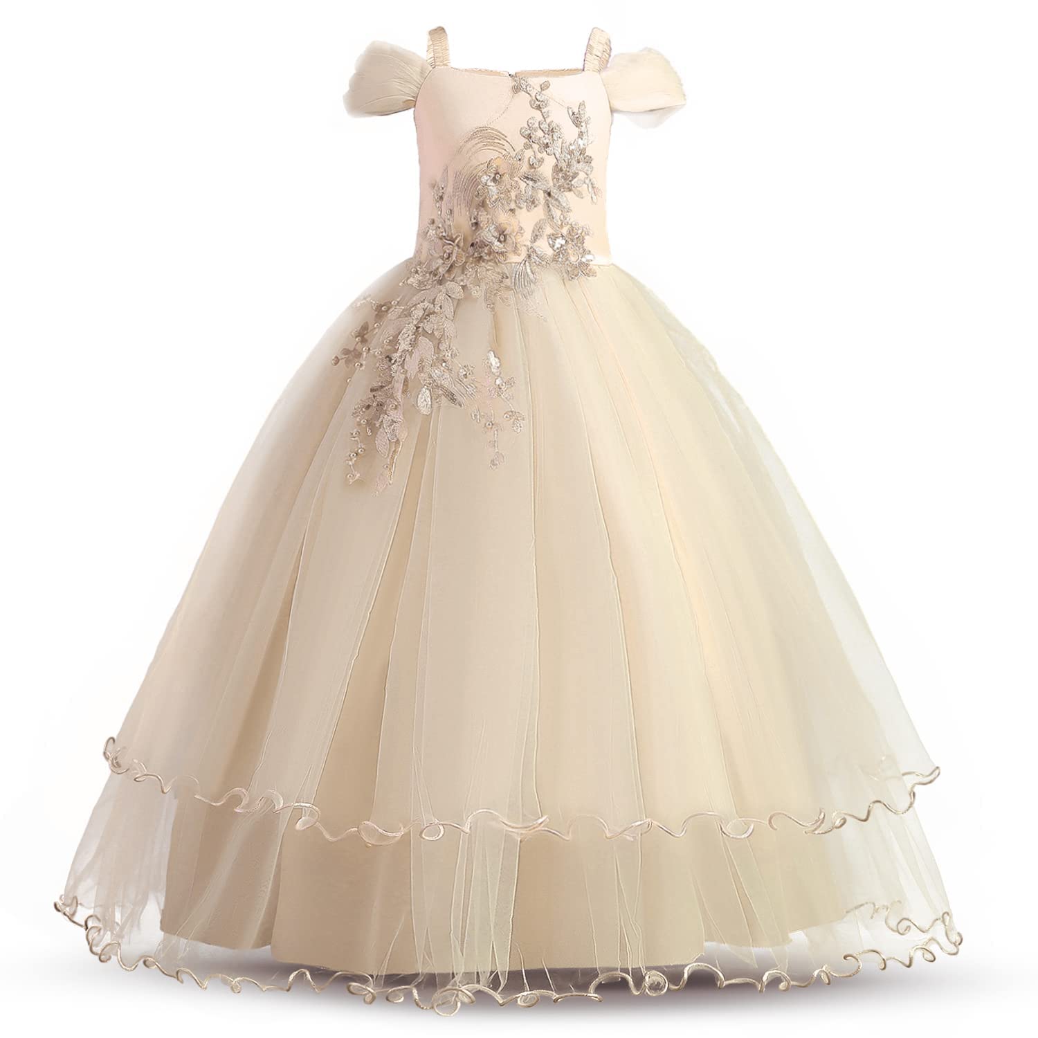 TTYAOVO Girls Applique Prom Gowns Luxury Wedding Birthday Party Princess Long Dresses - Elegant Formal Dresses for Teen Girls, Quinceañera, Homecoming, and Special Occasions