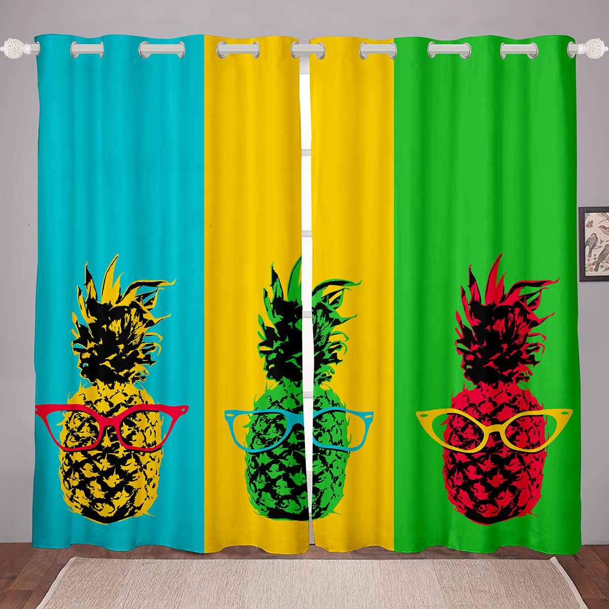 Bright Pineapple Print Window Curtains for Kids & Teens - Tropical Fruit Design, 2 Panels 38x45 Inch - Perfect for Bedroom, Nursery, and Playroom Decor