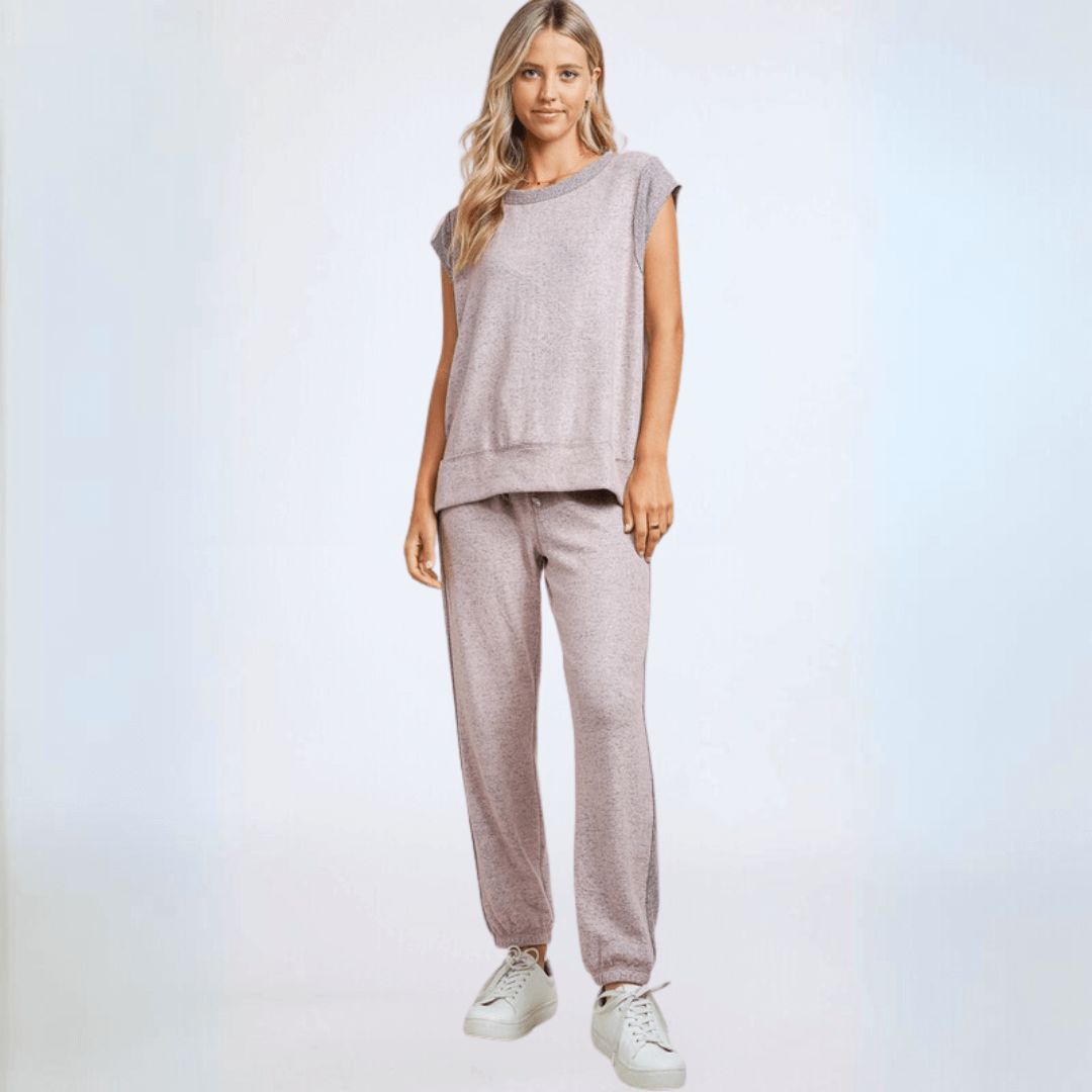 Heather Lilac Soft Brushed Knit Lounge Set - Made in USA - Cozy Women's Loungewear for Home & Relaxation