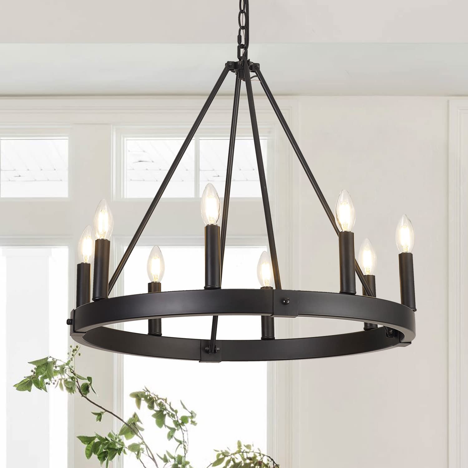 8-Light Farmhouse Wagon Wheel Chandelier - 24