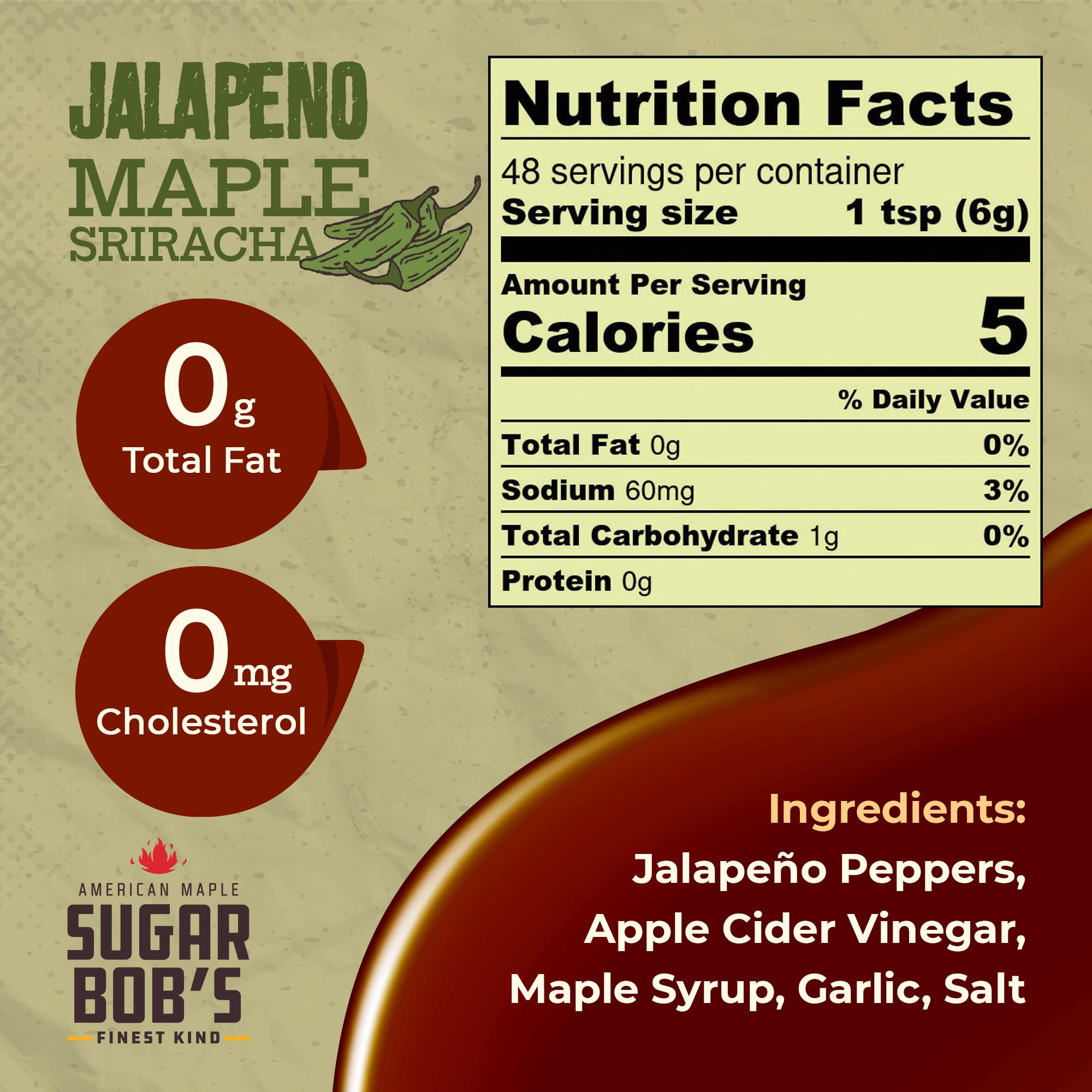 Sugar Bob’s Finest Kind Jalapeno Maple Sriracha Hot Sauce – Spicy Garlic Sriracha Sauce with Fresh Jalapeno Peppers, 9.6 oz – Perfect for Wings, Tacos, Burgers & Grilling