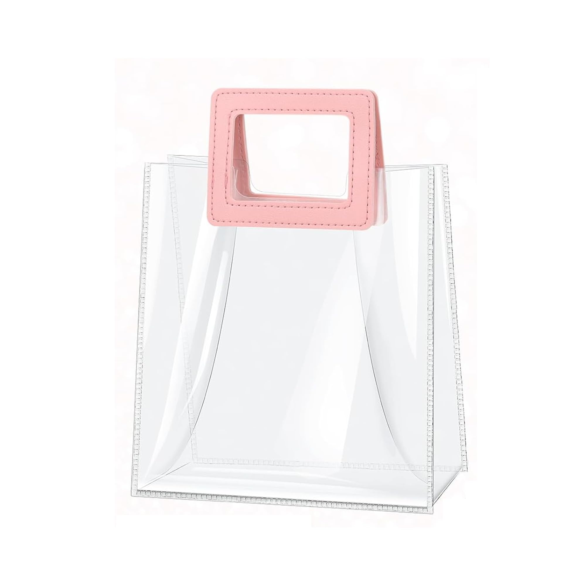 AIVER Clear Transparent Gift Bags for Wedding, Birthday, Party - Pink Square Handle Tote Shopping Bags (Set of 1 Medium) - Perfect for Bridal Showers, Baby Showers & Special Occasions