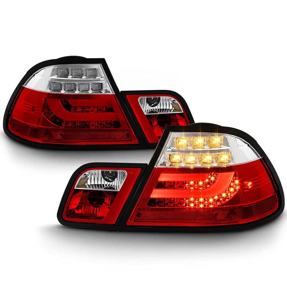 ACANII LED Tail Lights for 2000-2003 BMW E46 3-Series Coupe - Smoked Red LED Strip Brake Lamps Pair (Left+Right) - Upgrade Your Car's Style & Visibility for Night Driving
